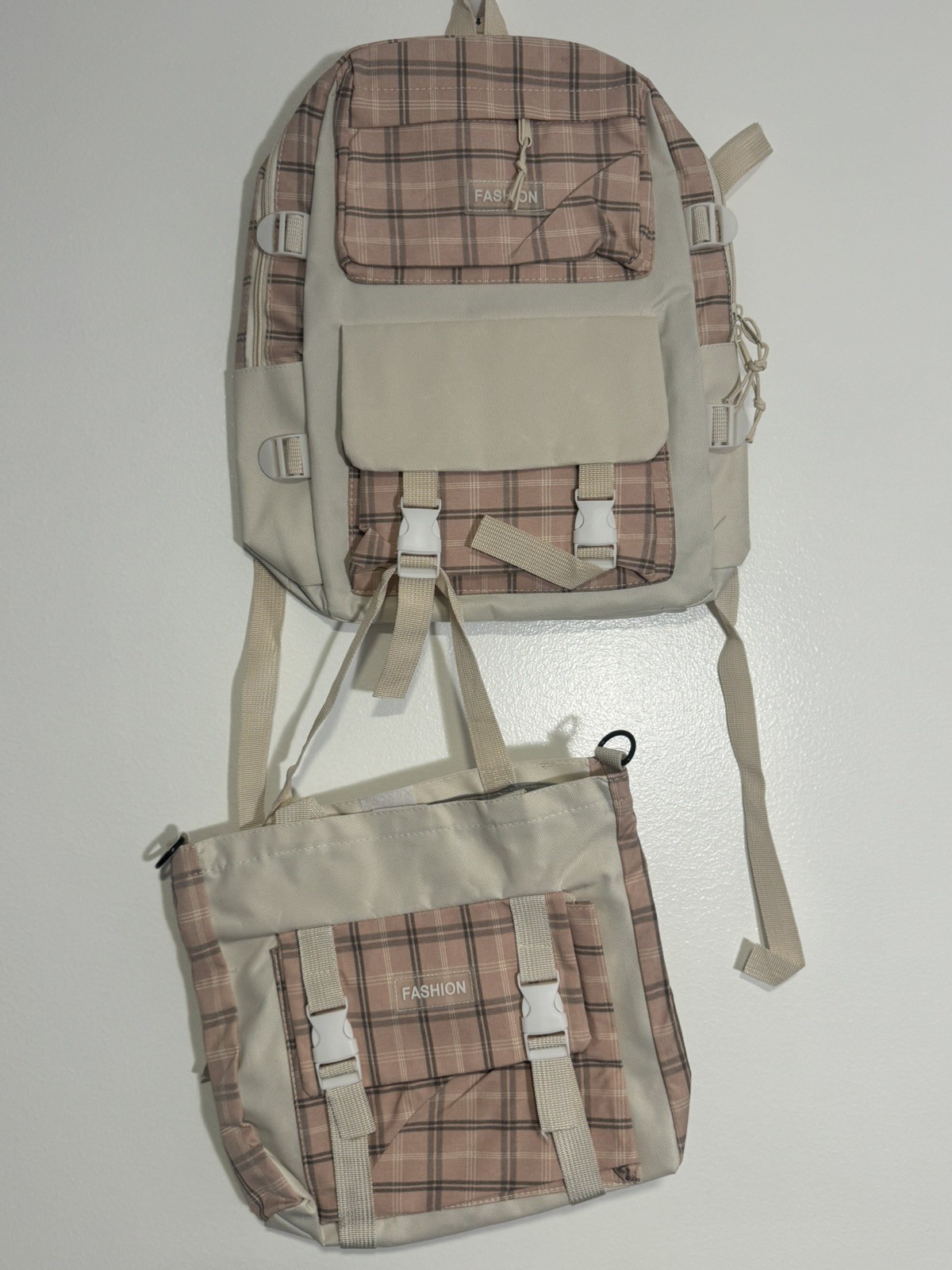 Fashion Baby Diaper Bag Backpack Multifunction Travel Pink Plaid Medium Capacity