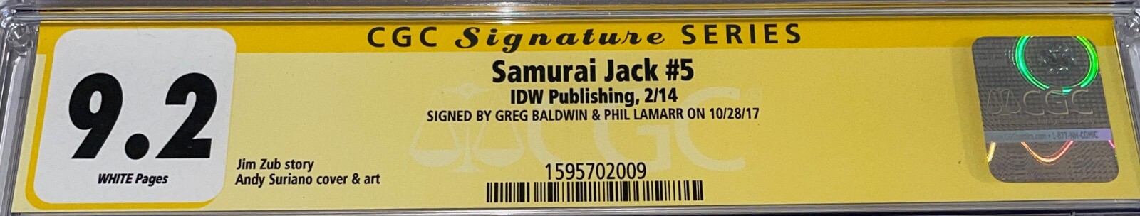 SAMURAI JACK Cast X2 Signed 9.2 Comic PHIL LAMARR & GREG BALDWIN CGC SS Slabbed