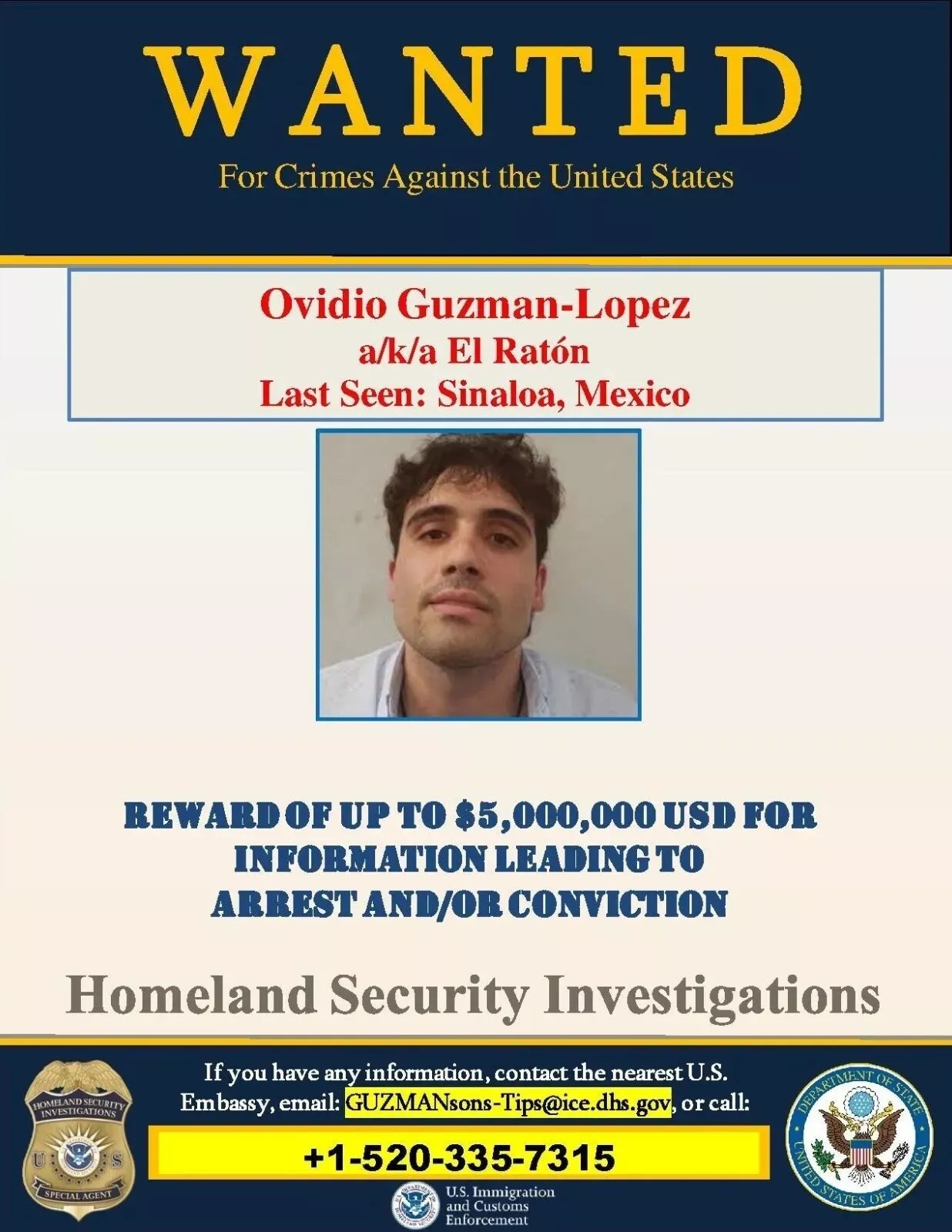 Ovidio Guzman Mexico Drug Cartel Organized Crime Wanted 4×6 Picture Celebrity P
