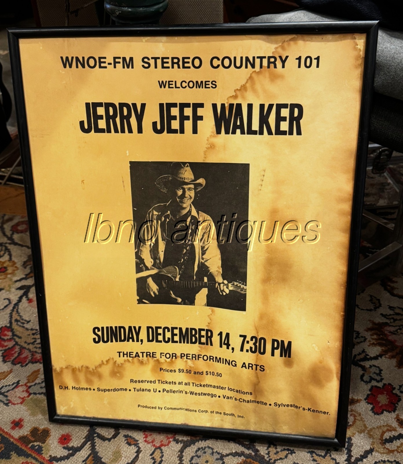 JERRY JEFF WALKER 1977 ORIGINAL NEW ORLEANS CONCERT POSTER . LOOk!!!
