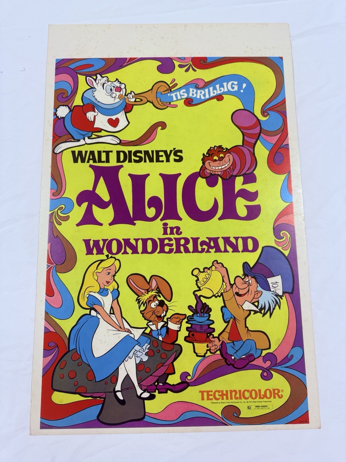 1974 Alice In Wonderland Original 14×22” Window Movie Poster Walt Disney Classic
