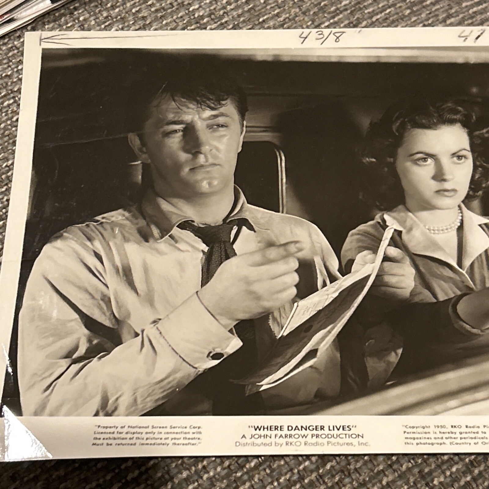 ROBERT MITCHUM FAITH DOMERGUE Vintage WHERE DANGER LIVES RKO Film Noir Photo