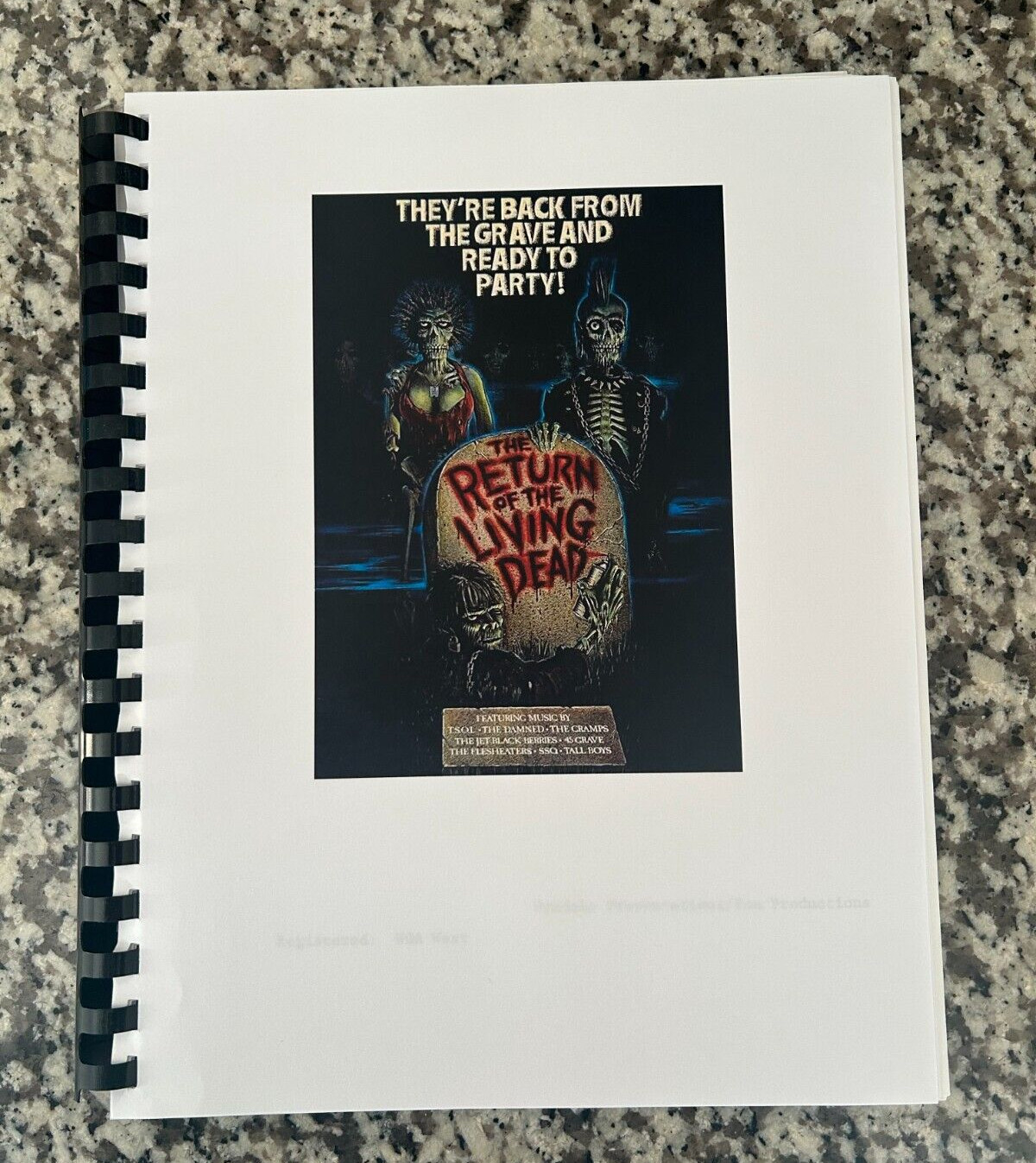 Return of the Living Dead Horror Movie Script Reprint Full Screenplay Script