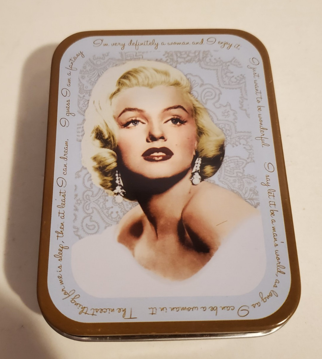 VANDOR HOLLYWOOD MOVIE STAR ICON MARILYN MONROE KEEPSAKE TIN CATCHALL BOX BLUE