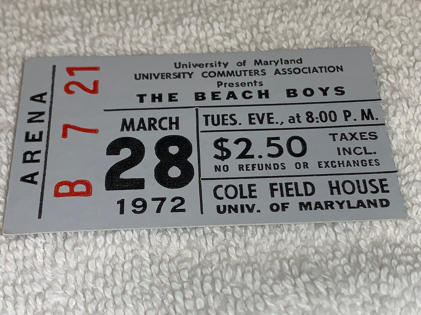 THE BEACH BOYS 1972 CONCERT TICKET STUB COLE FIELD HOUSE BRIAN WILSON USA