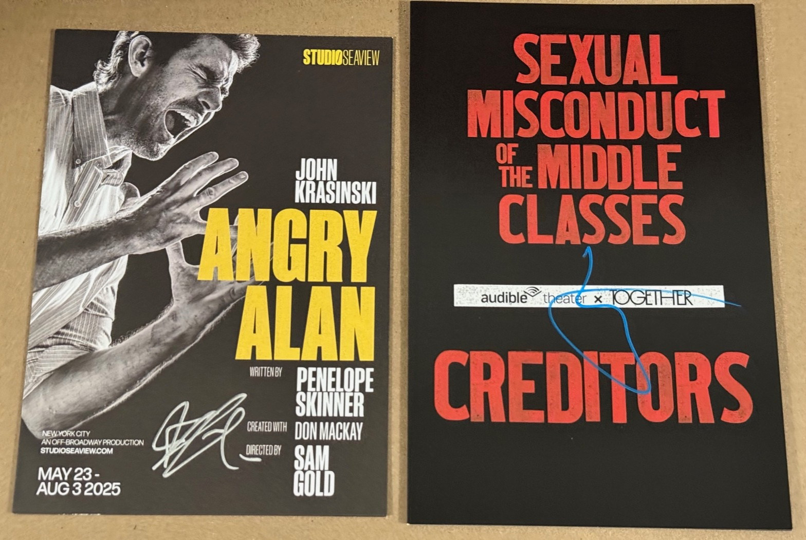 2 Signed Off Broadway Playbills Hugh Jackman SMOTMC John Krasinski Angry Alan