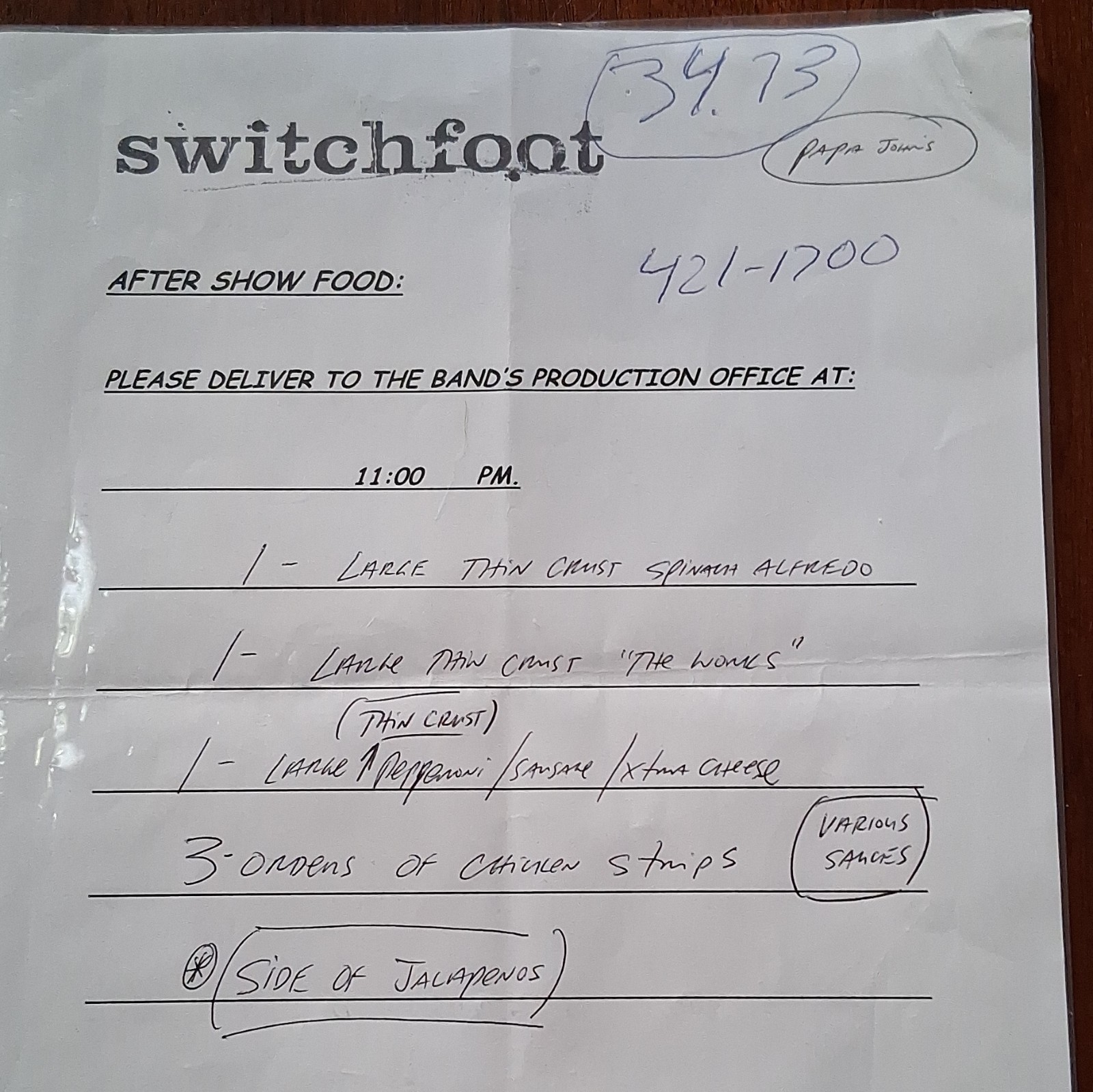 Switchfoot 2006 Pass Sheet & Show Paperwork w/ Ticket Stub + Food Notes