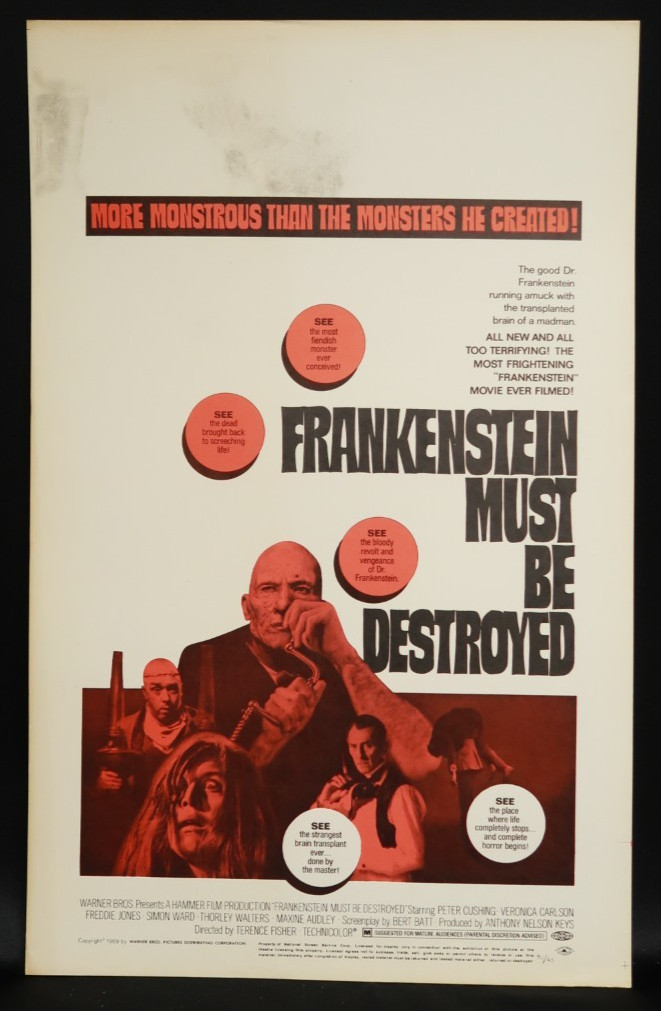 Frankenstein Must Be Destroyed 1970 Window Card Movie Poster 14 x 22 NSS 70/43