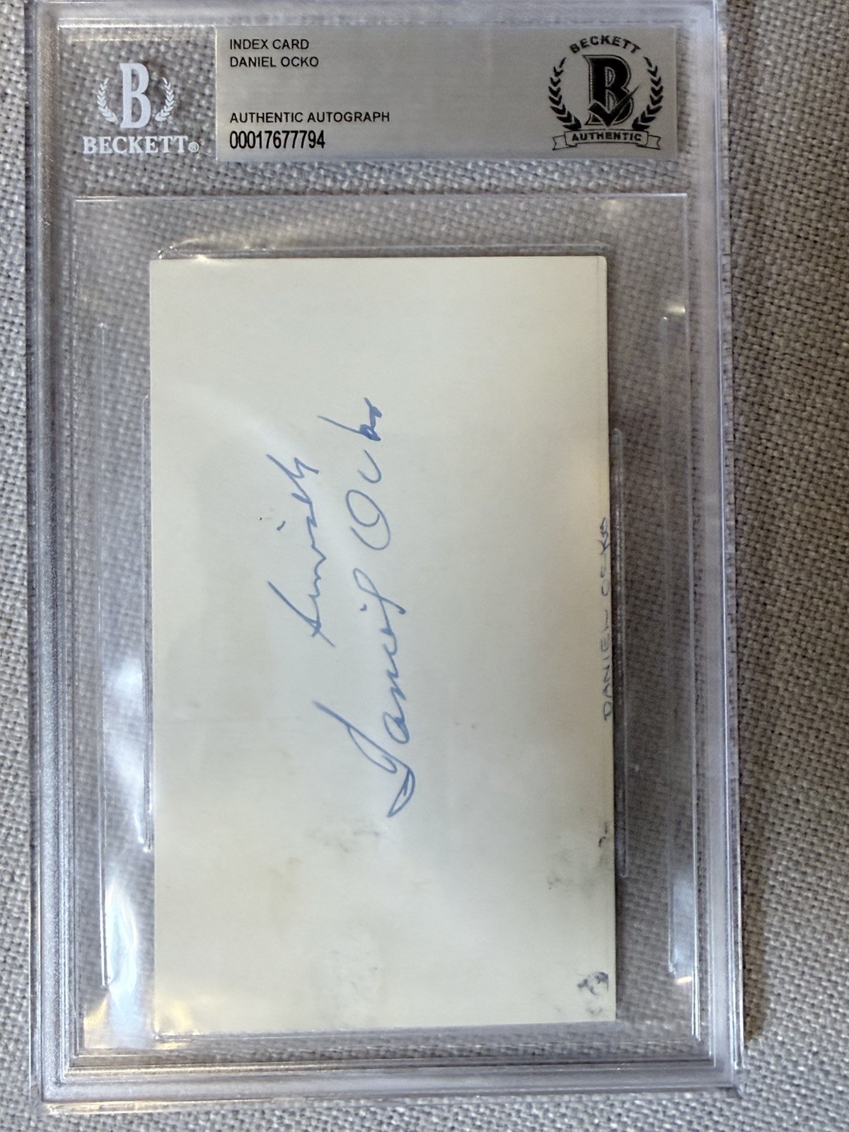 Daniel Ocko Signed Auto 3×5 Index Card Becket Authentic Certified Autograph