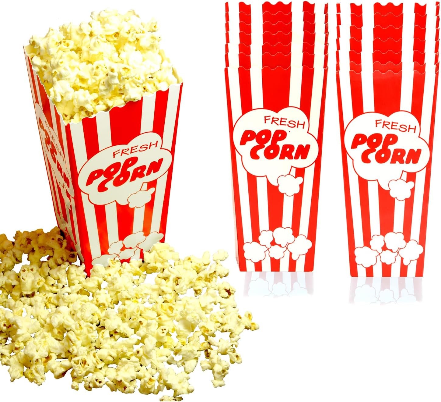 15 Movie Night Popcorn Paper Boxes Buckets 7.75 Inches Tall Large & Holds 46 Oz