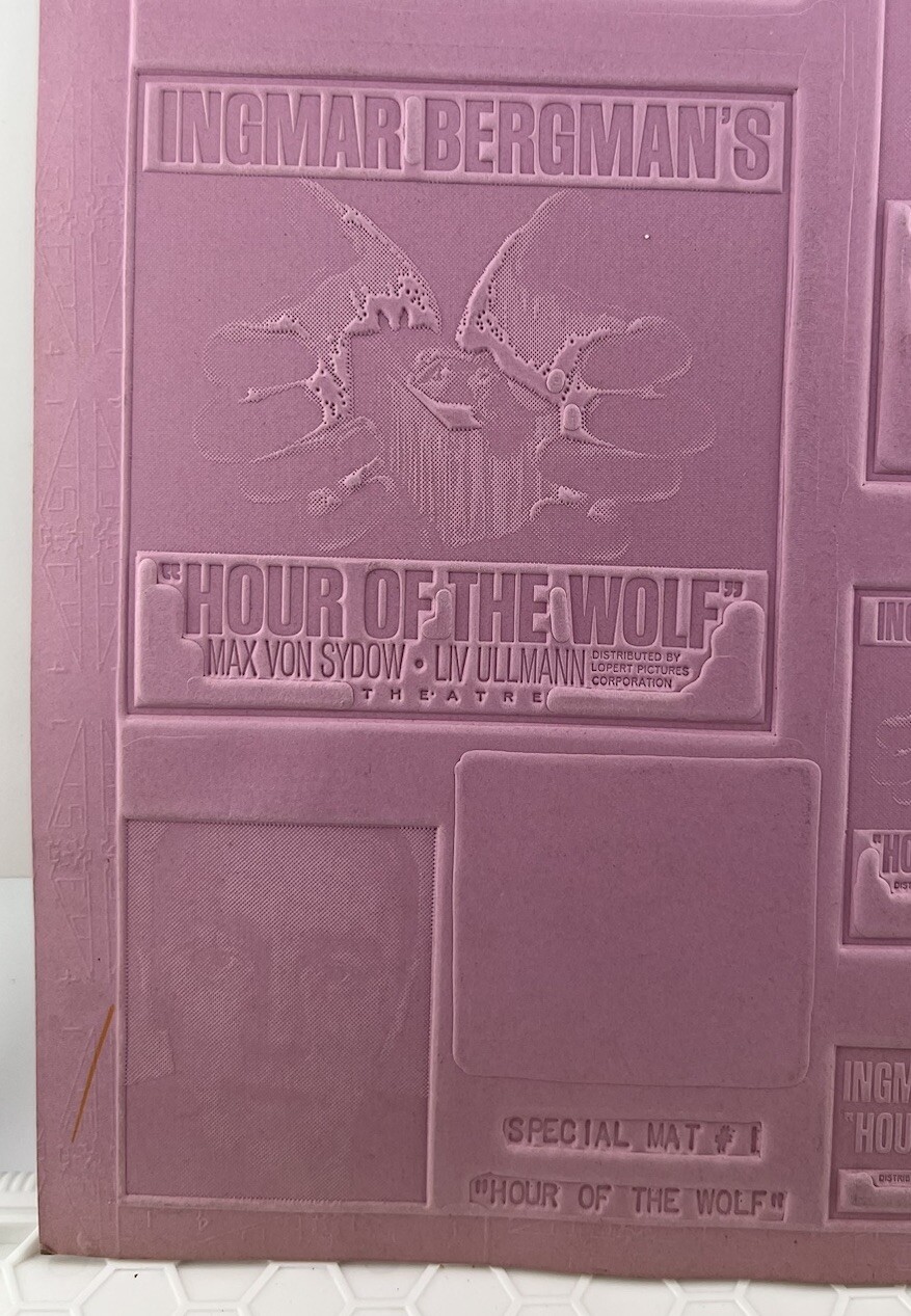 Vintage Ingmar Bergman’s Hour of the Wolf Movie Printing Mold / Flong For Ads