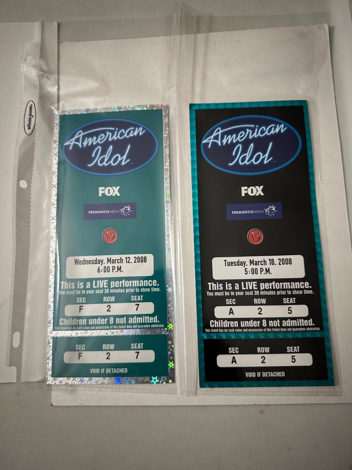 AMERICAN IDOL Live Performance Two Full TICKET STUBS – March 12 & 18, 2008!