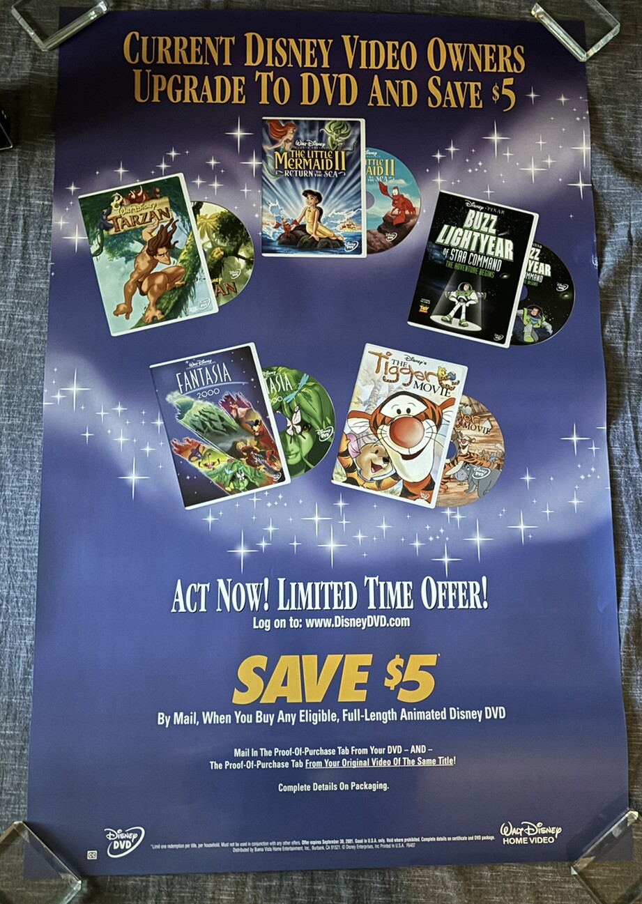 Disney Video Store Promo Poster Lot: Alice In Wonder Land, The Fox And The Hound
