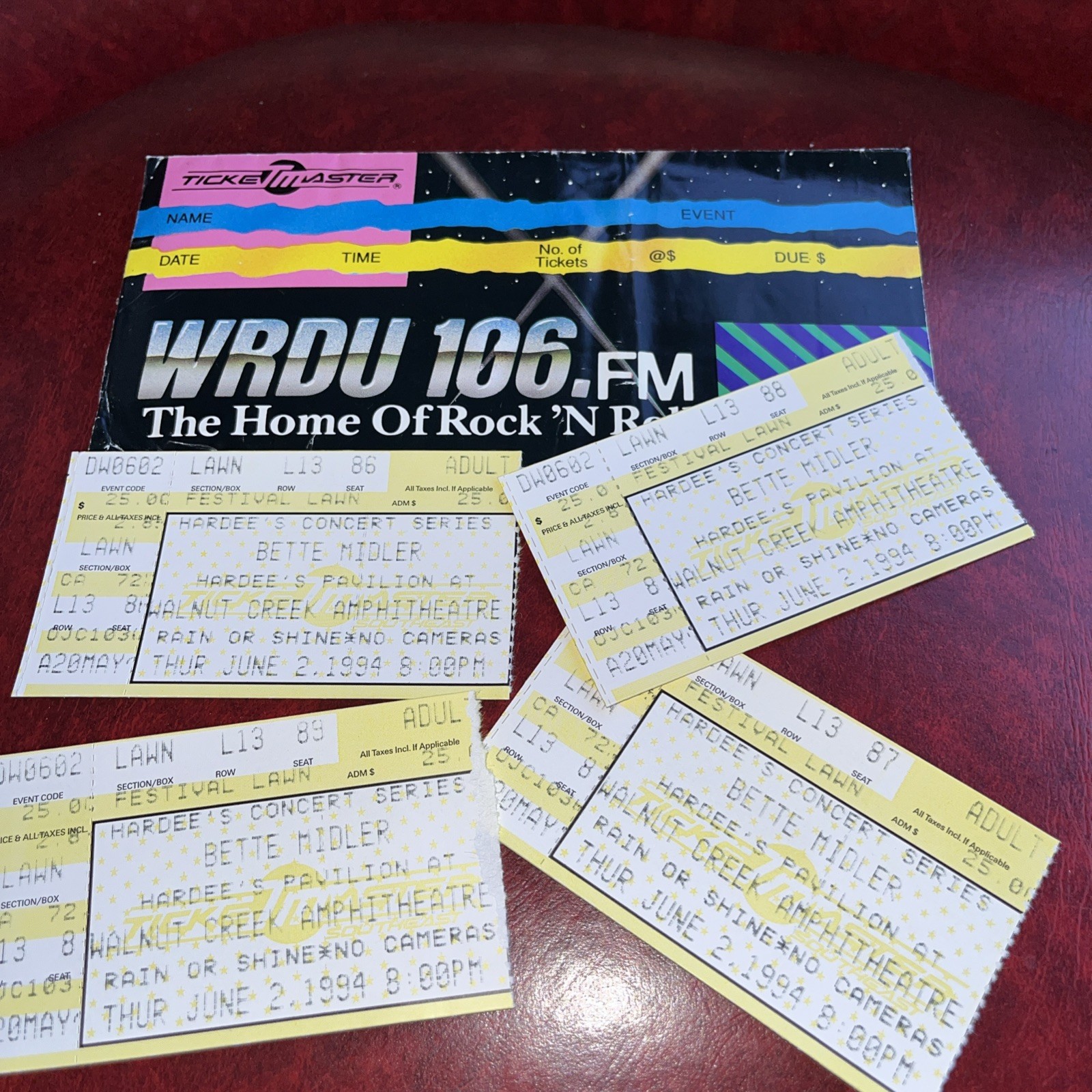 Lot 4 Vintage Bette Midler Concert Ticket Stubs