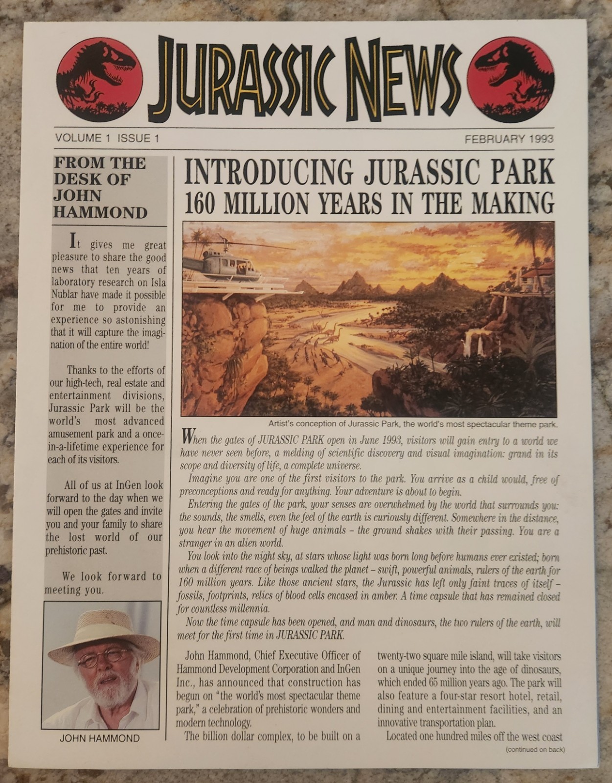 Original Feb 1993 Vol 1 Jurassic Newspaper Park Press Kit Promo Poster Brochure