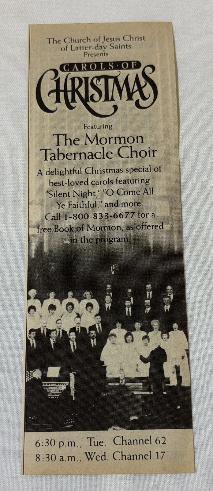 1991 tv special ad ~ CAROLS OF CHRISTMAS Mormon Tabernacle Choir