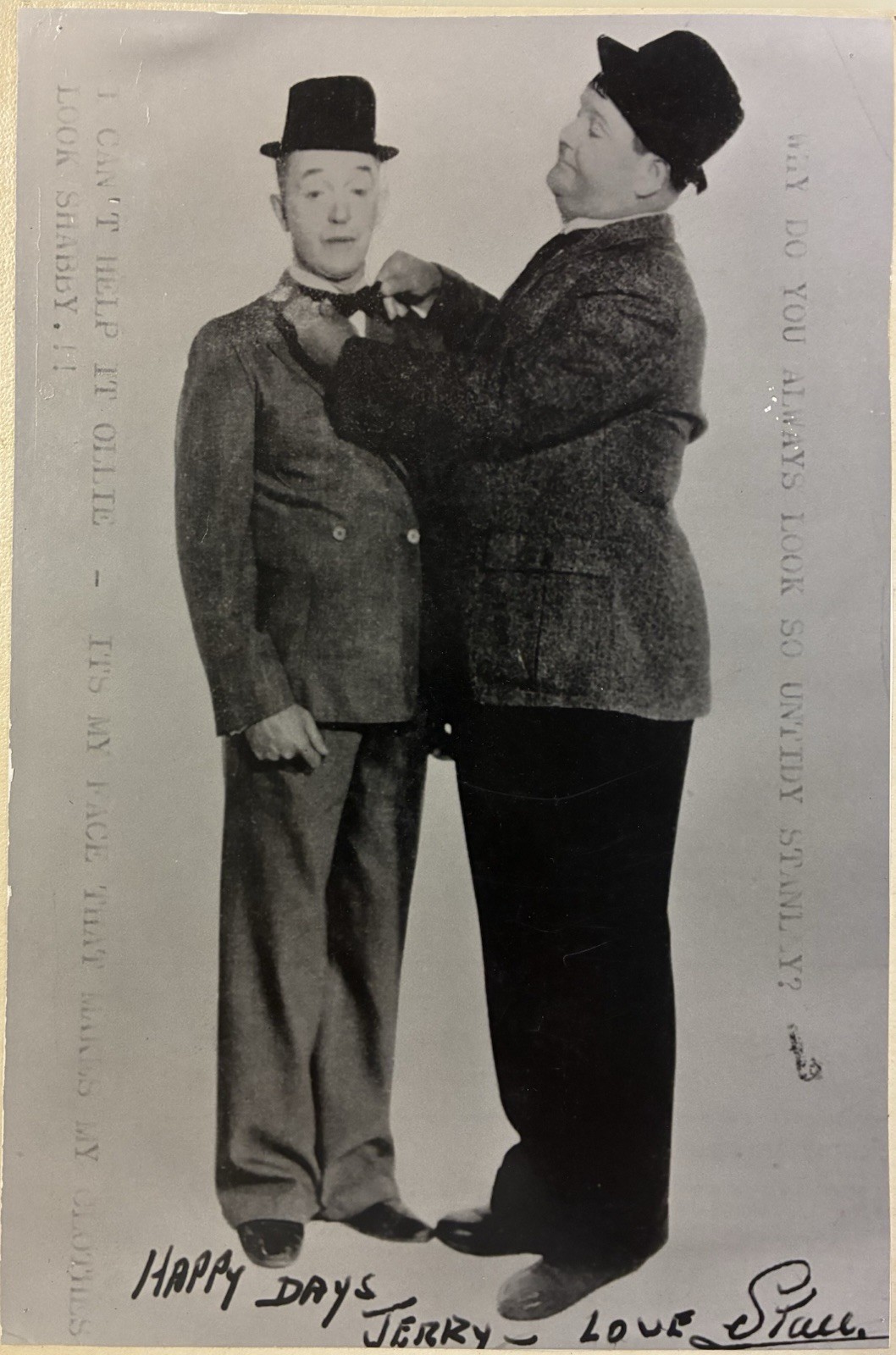 Signed photo of Laurel and Hardy to Jerry Lewis G2U