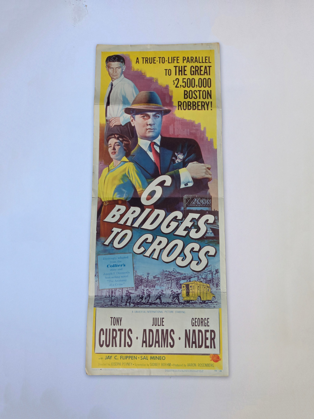 1955 6 Bridges to Cross Original Insert Poster Tony Curtis Sal Mineo Film Noir