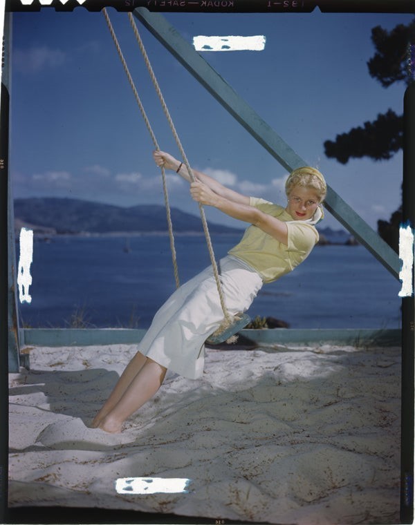 Joan Caulfield 1940s Vivid Color Photo Shoot Original 5×4 Transparency on swing