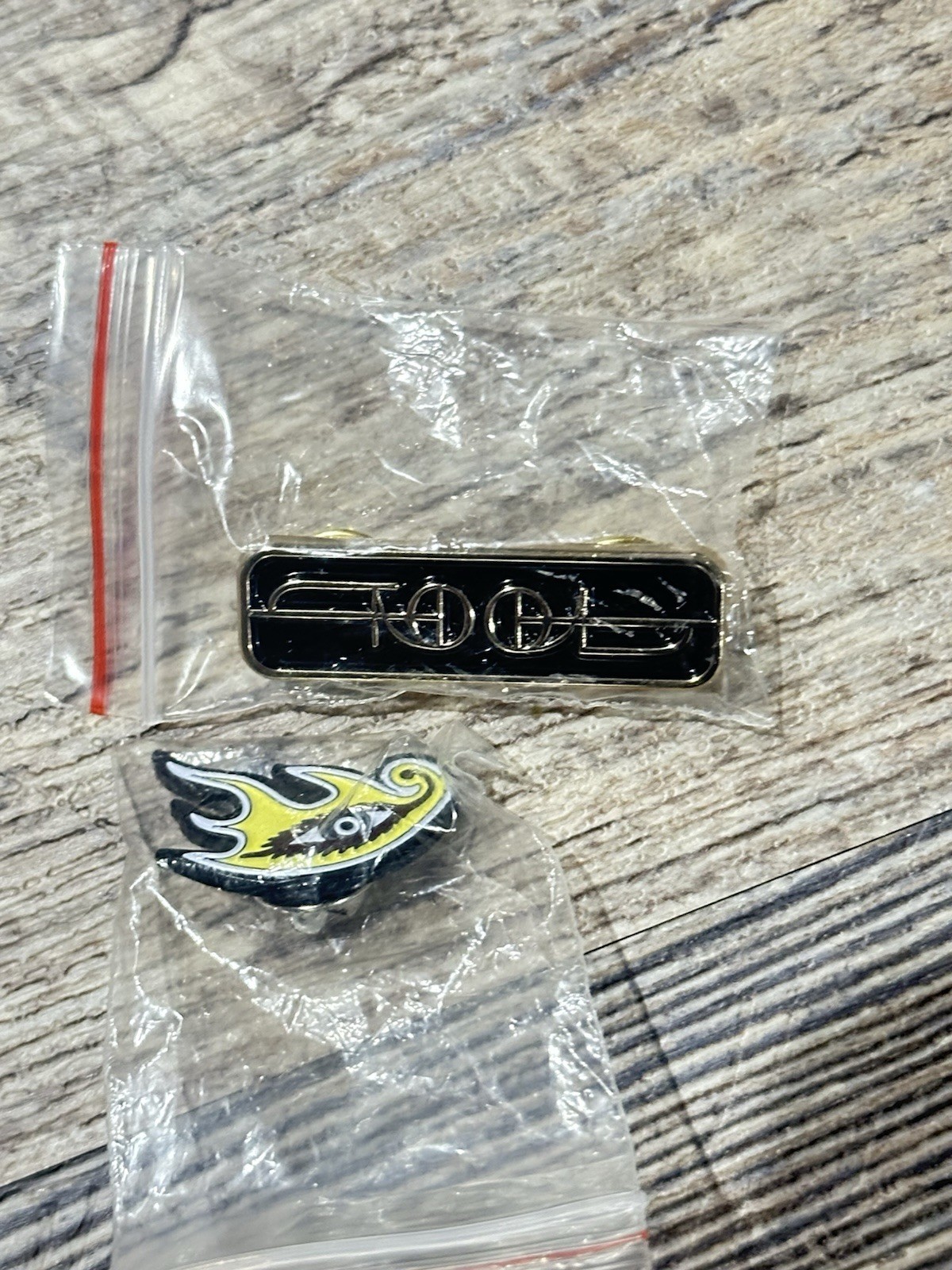 TOOL BAND- Lot of 2 – FLAMING EYE & FEAR INOCULUM LOGO VIP PINS Alex Grey