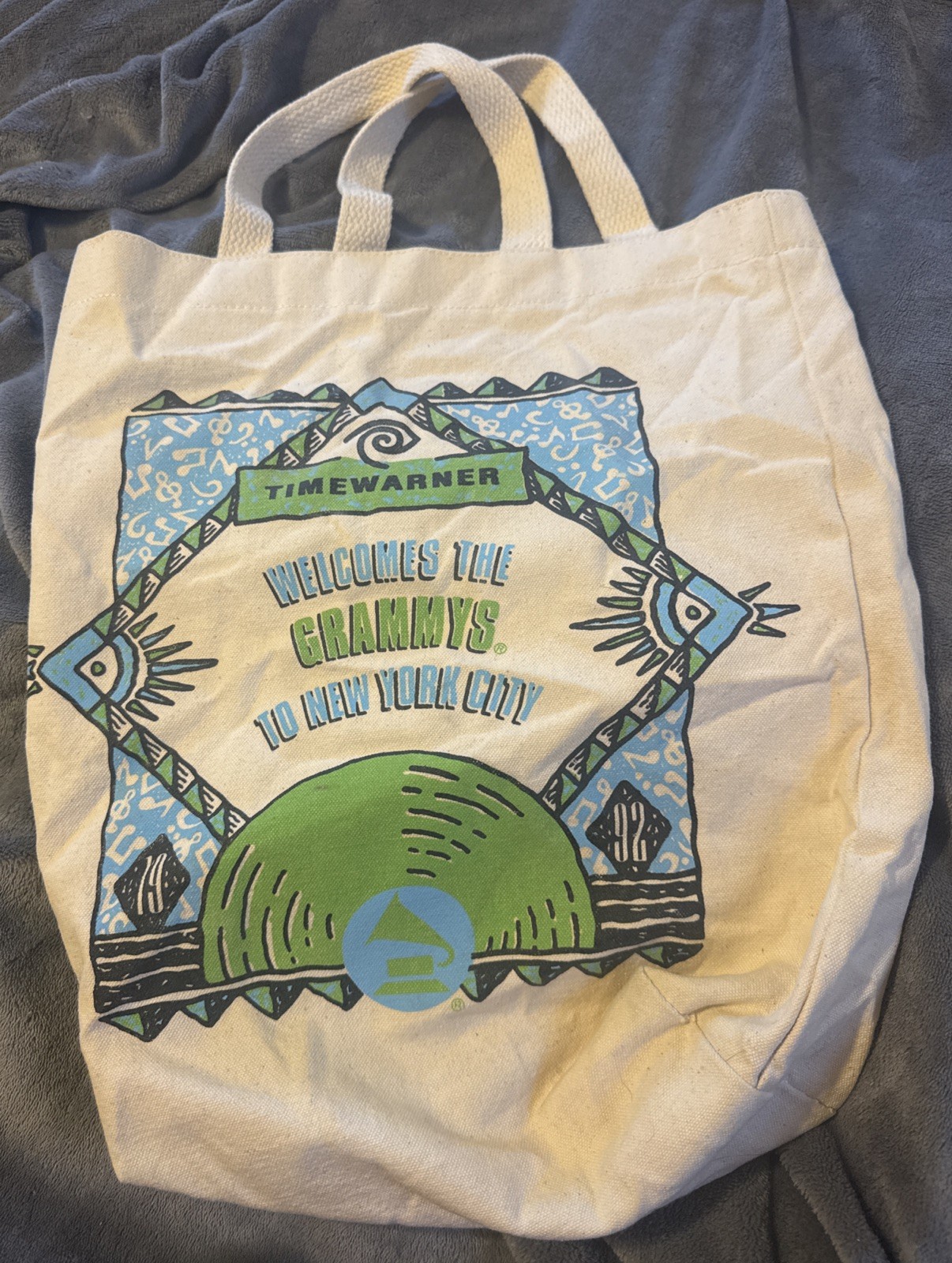OFFICIAL GRAMMY AWARDS MEMORABILIA CANVAS TOTE BAG NEW YORK CITY TIME WARNER