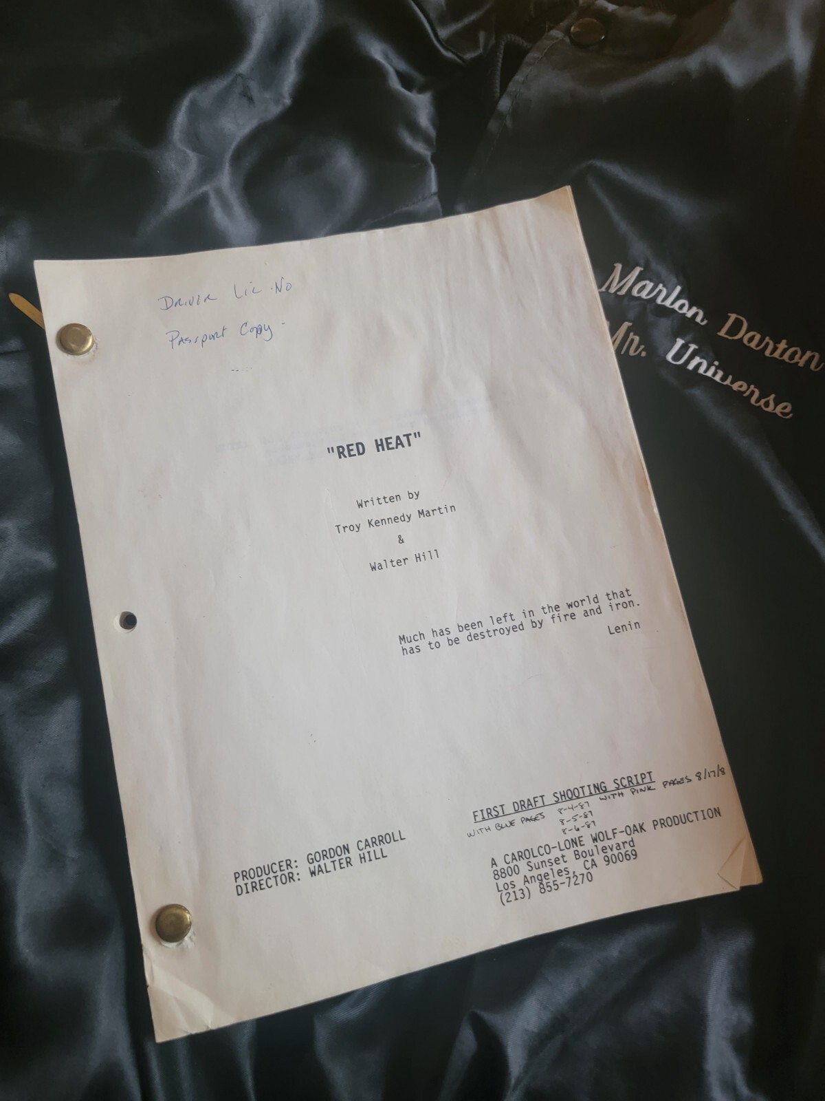 1988 ORIGINAL ‘RED HEAT’ MOVIE SCRIPT 1st DRAFT BELUSHI, SCHWARTZENEGGER