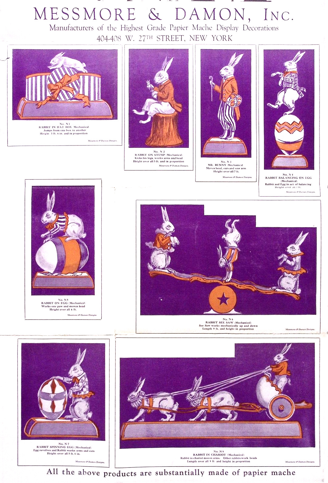 c1920 Messmore & Damon Papier Mache Decorations Advertising Poster NEW YORK