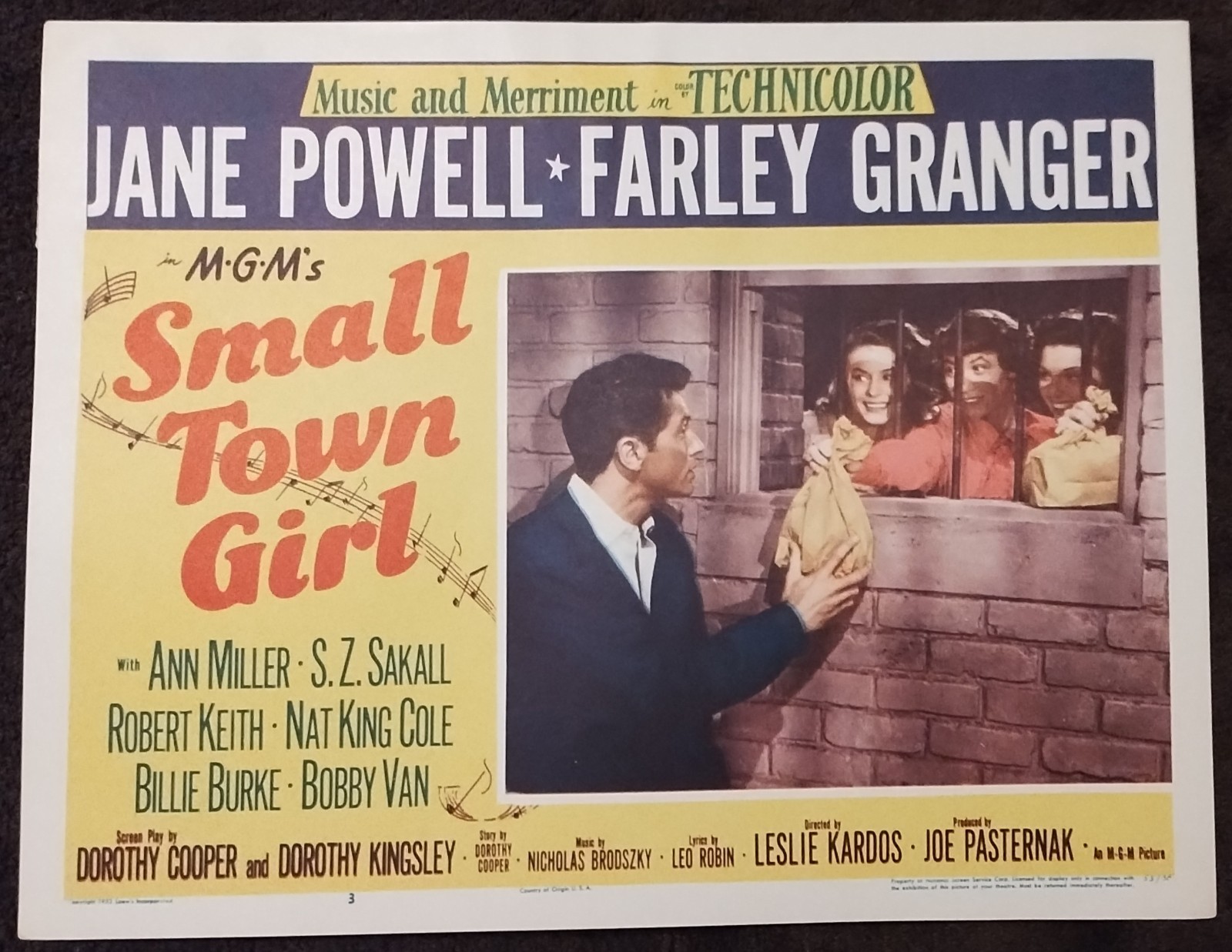 Small Town Girl 1953 Vintage Lobby Card #3 Farley Granger Jane Powell