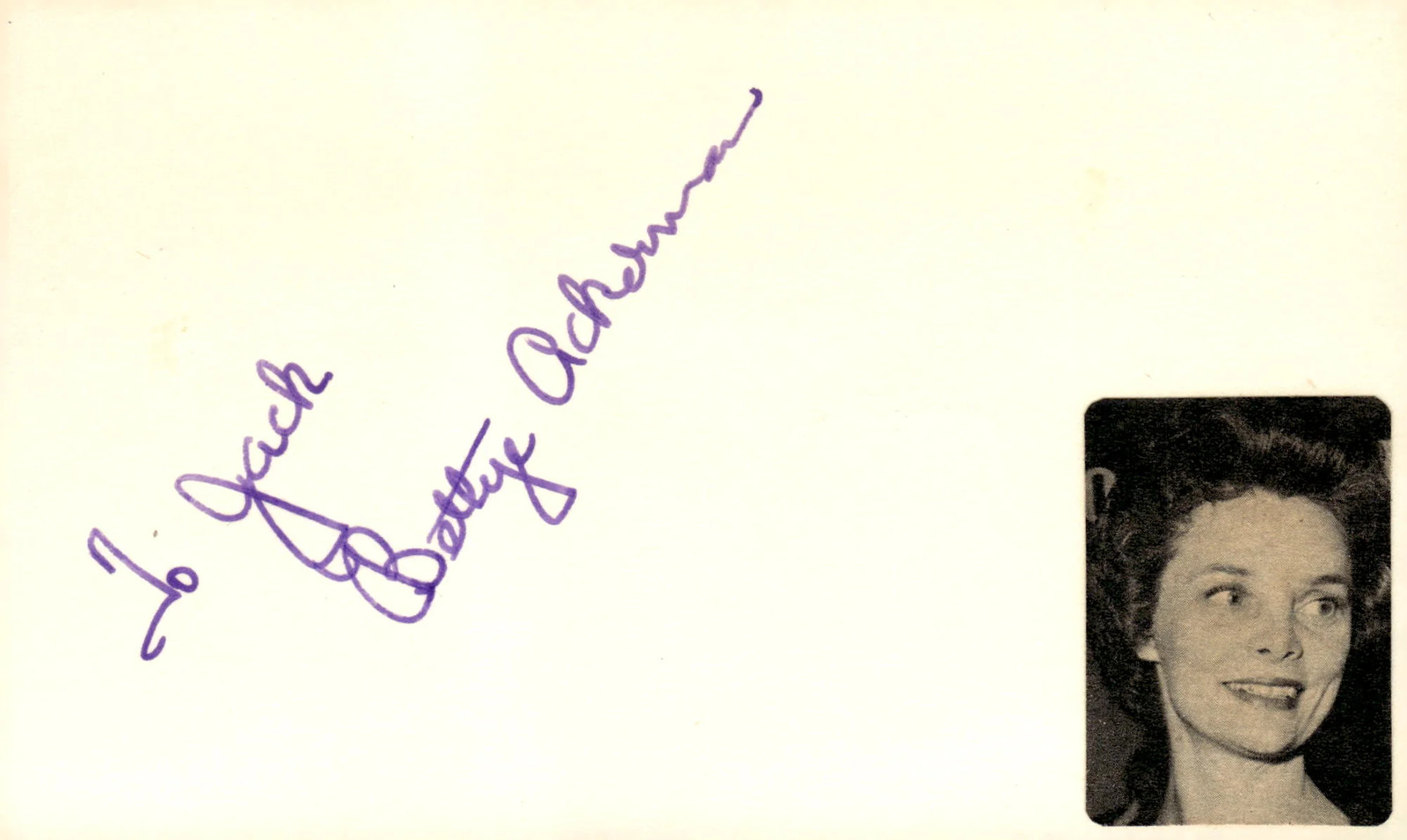 Bettye Ackerman Signed Auto 3×5 Index Card Columbo
