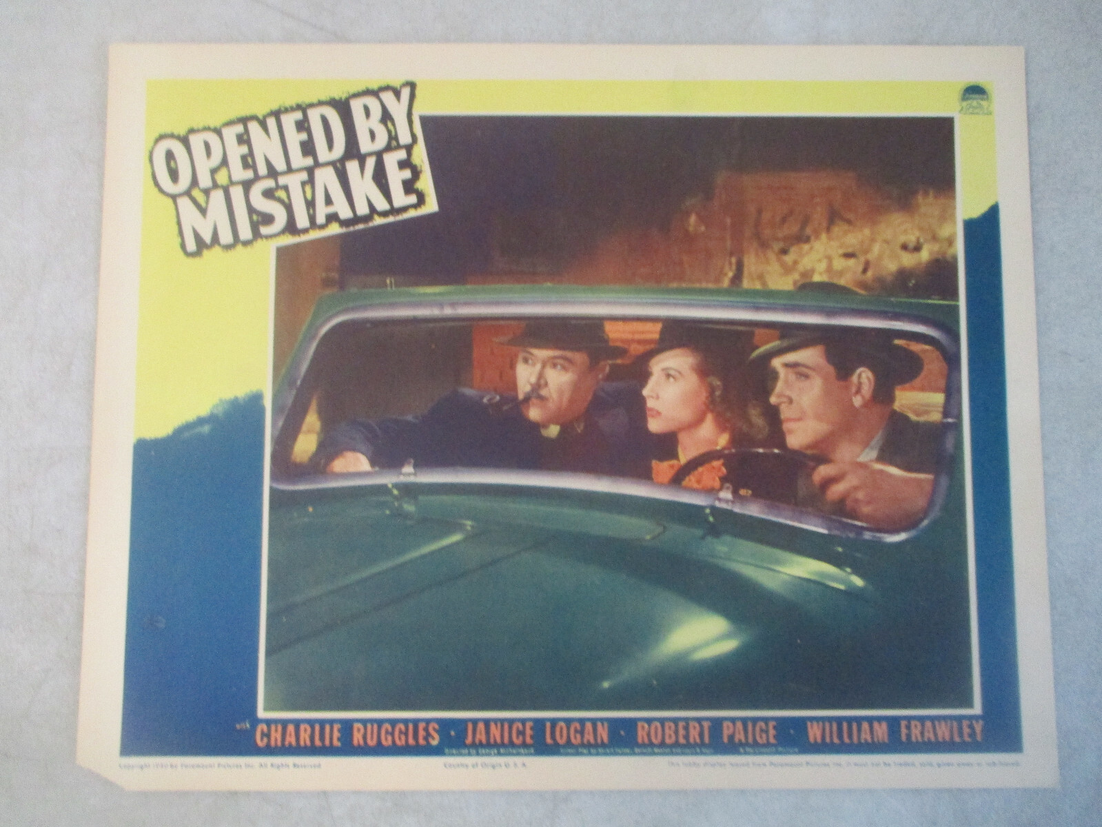 VINTAGE LOBBY CARD 1940 OPENED BY MISTAKE CHARLIE RUGGLES JANICE LOGAN 14X11