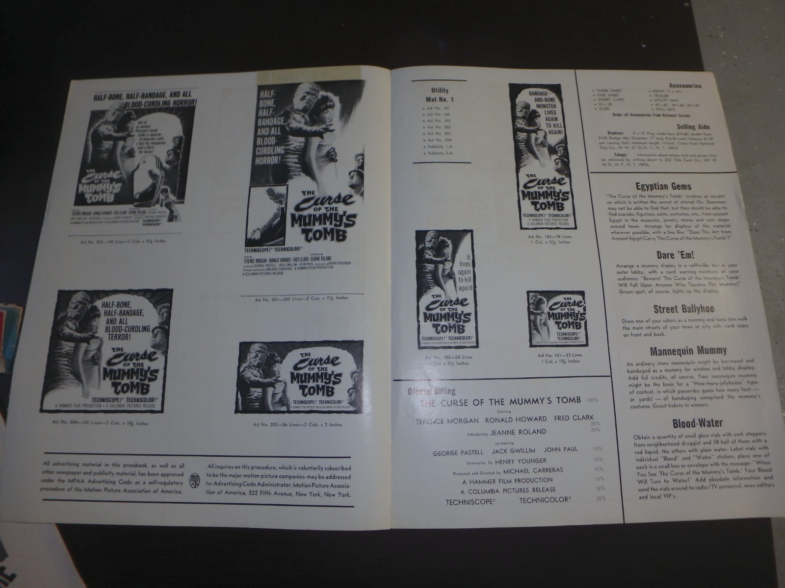 “CURSE OF THE MUMMY’S TOMB/NIGHTMARE” 1964 ORIGINAL PRESS BOOK SET!