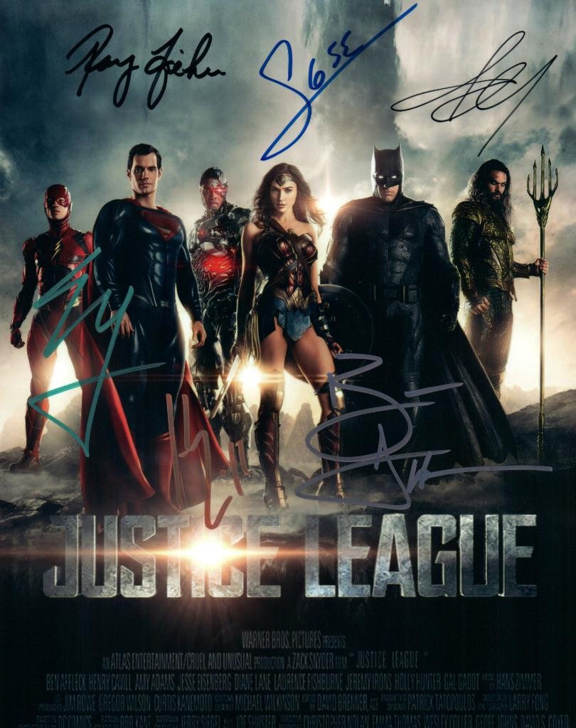 Ben Affleck Gadot Fisher Momoa Cavill + 1 autographed signed 8×10 photo pic COA