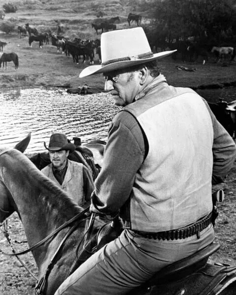 Chisum 1970 John Wayne On Horseback By River With Ben Johnson 8×10 PHOTO PRINT