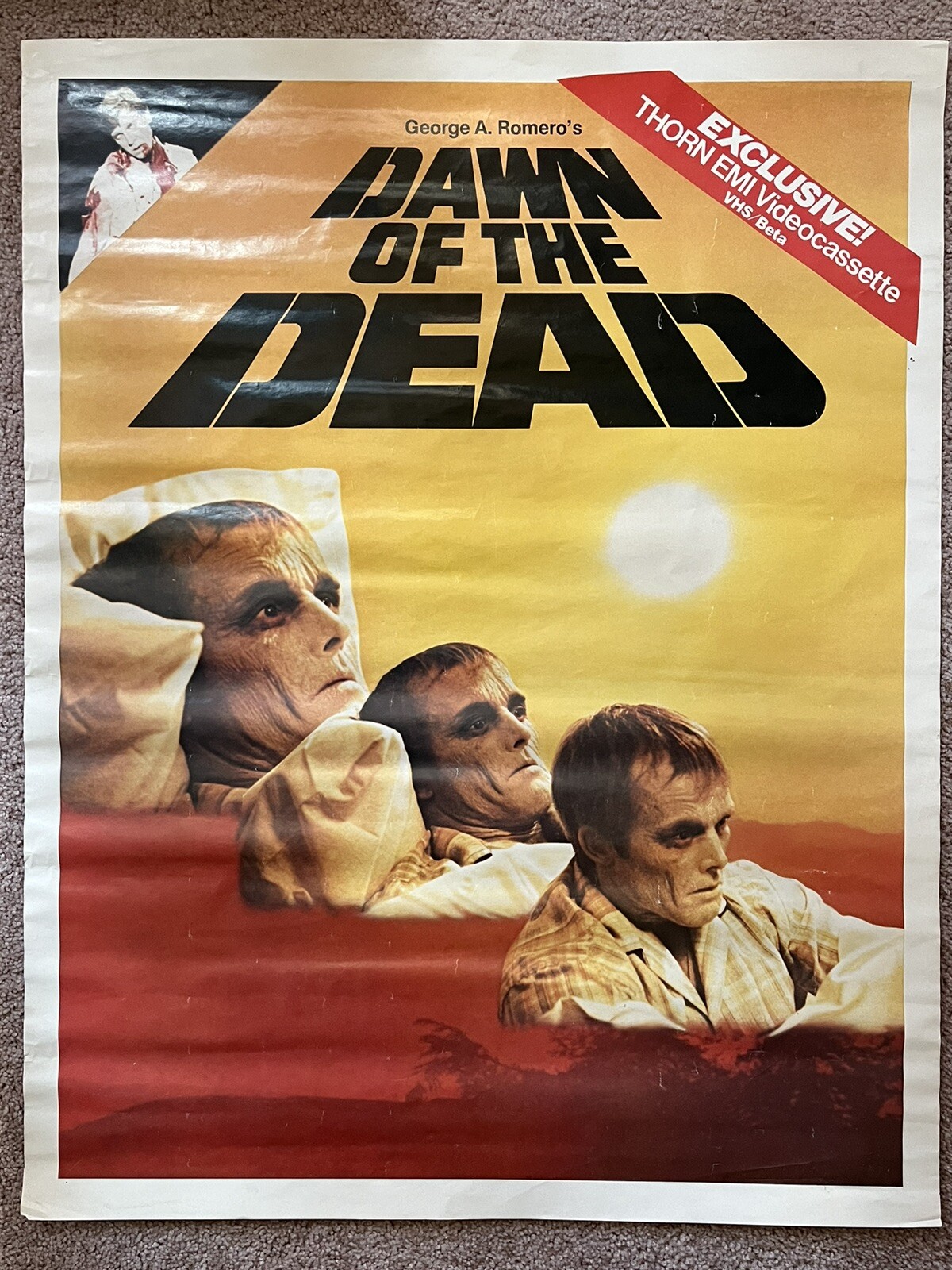 DAWN OF THE DEAD 1982 ORIGINAL VHS RENTAL PROMO MOVIE POSTER RARE GEORGE ROMERO