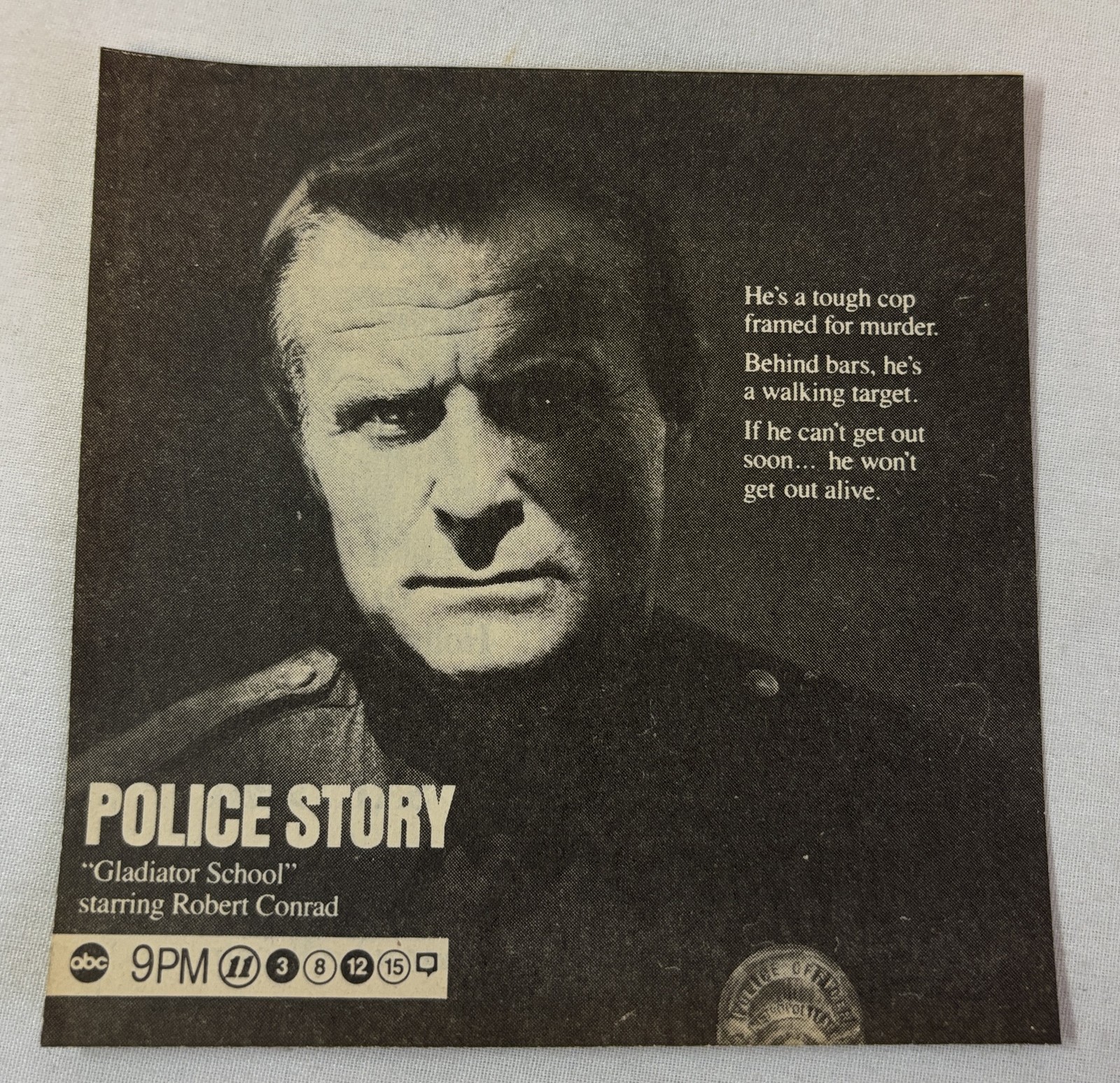 1988 ABC tv ad ~ POLICE STORY Gladiator School – Robert Conrad
