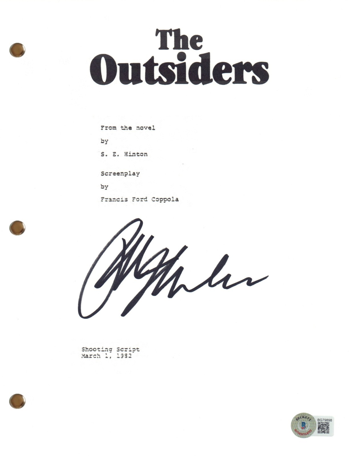 Ralph Macchio Signed Autograph The Outsiders Movie Script Screenplay Beckett COA