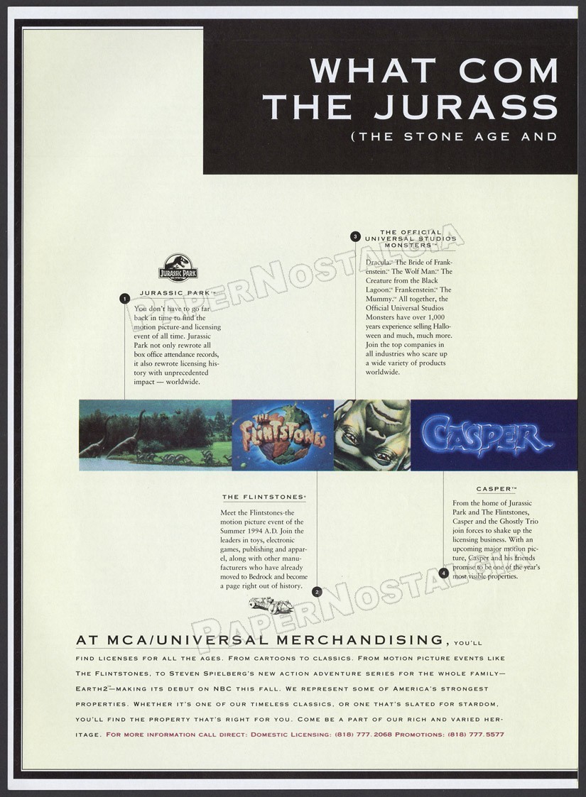 JURASSIC PARK – Original 1994 Trade AD / ADVERT_ MCA / promo_ Universal Monsters
