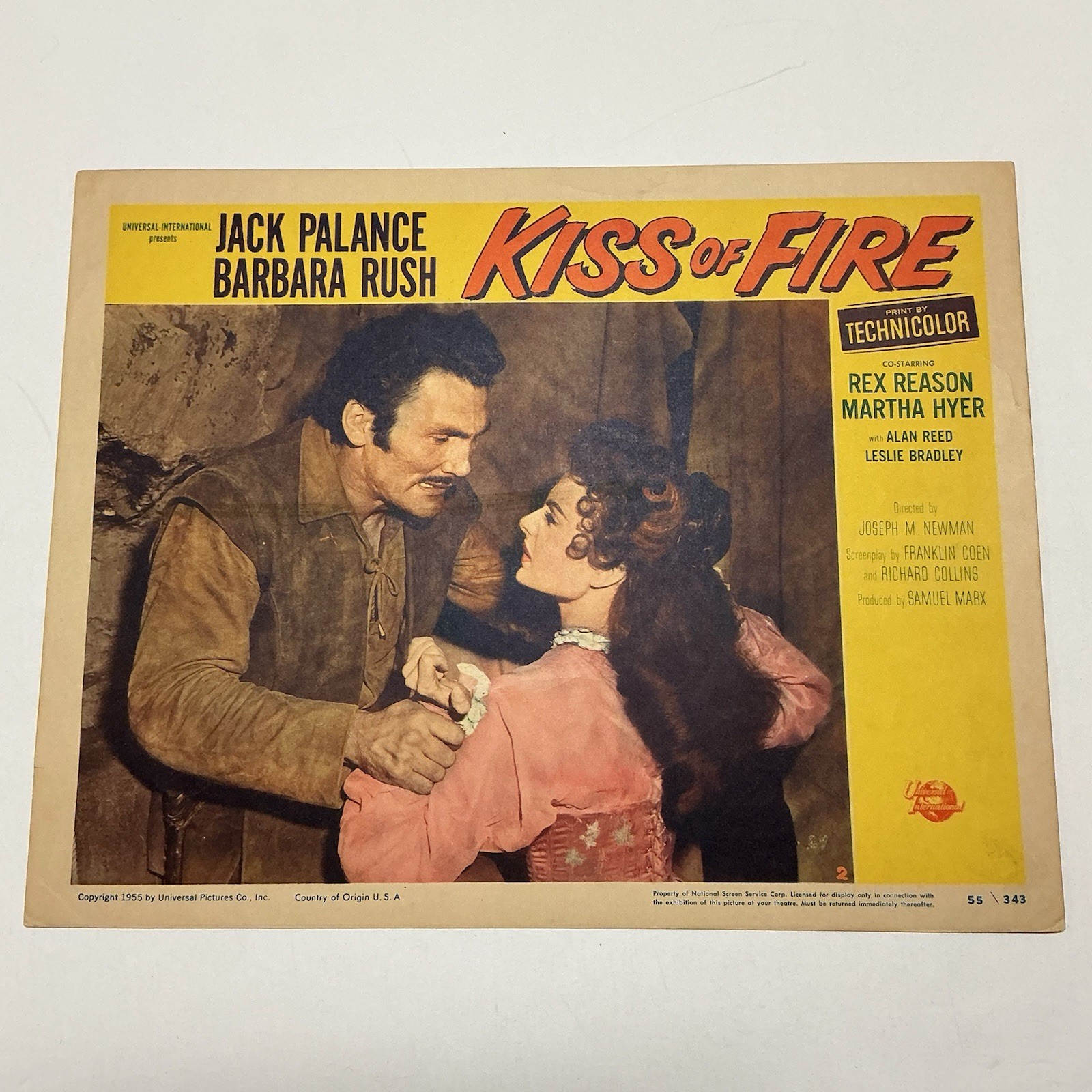 1955 Kiss Of Fire Original 11×14” Lobby Card Barbara Rush Jack Palance