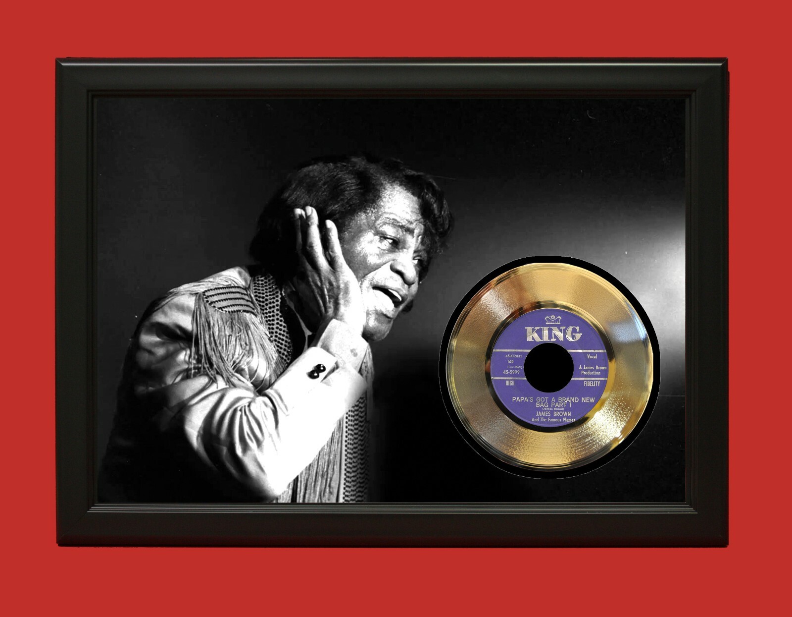 James Brown 2 Poster Art Wood Framed 45 Gold Record Display C3