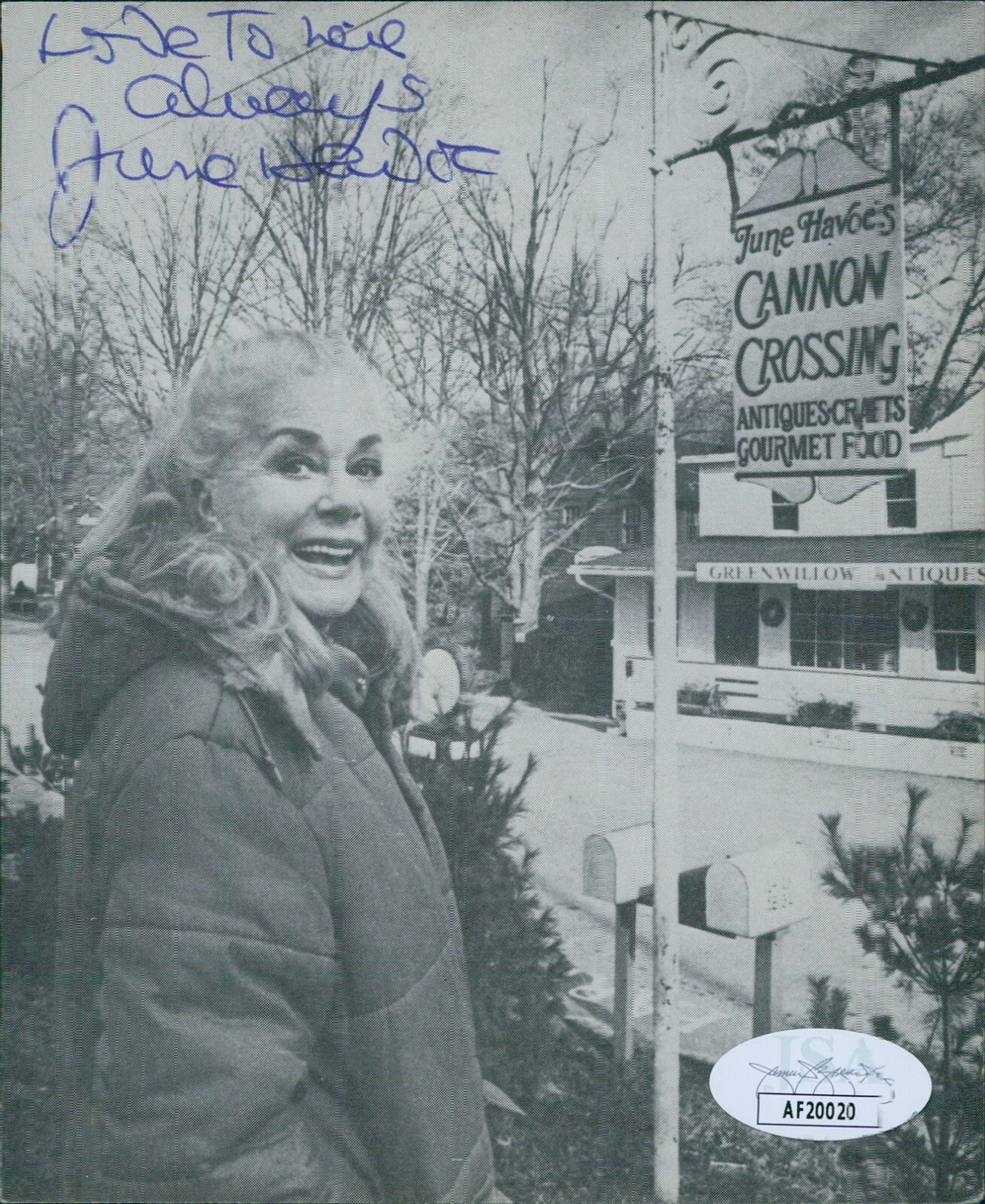 June Havoc Actress Signed 4.25×5.25 Cardstock Photo JSA Authenticated
