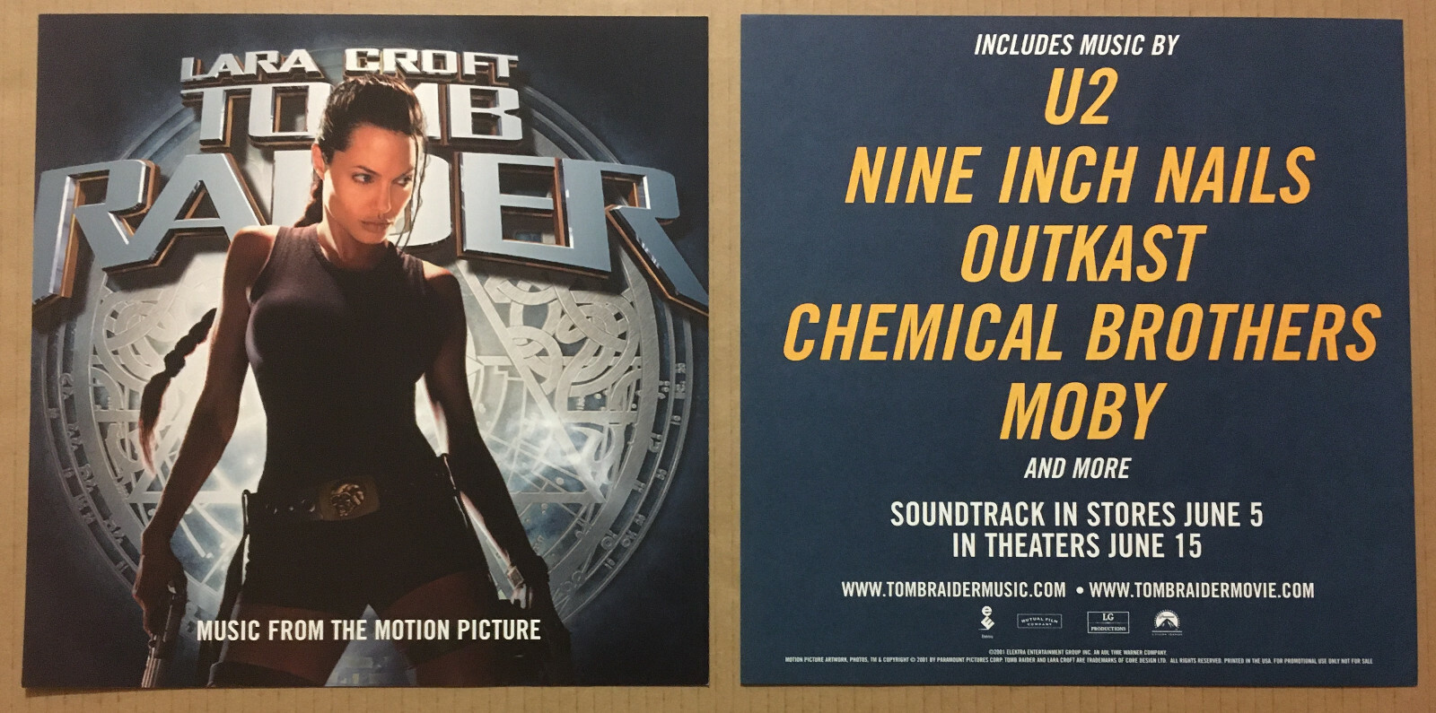 Angelina Jolie TOMB RAIDER 2 SIDE PROMO POSTER FLAT 4 2002 CD NINE INCH NAILS U2