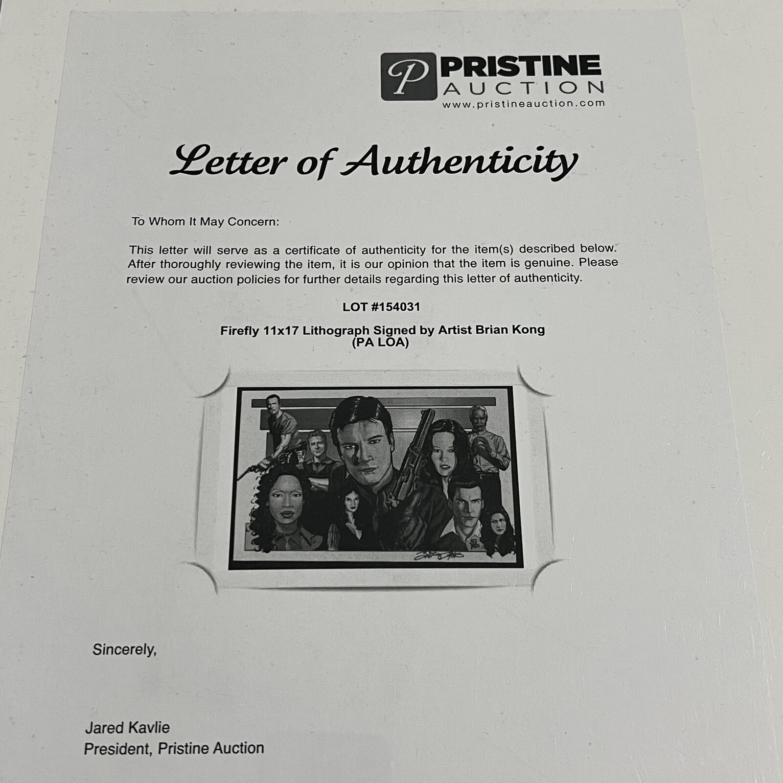 Brian Kong Signed Auto Firefly Serenity 11×17 Lithograph Art Print Pristine COA