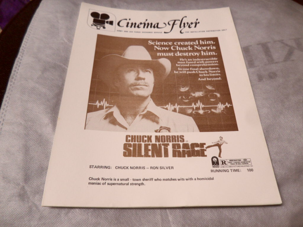 Silent Rage 1982 Military Base Movie Theater Promo Flyer Chuck Norris White Vers