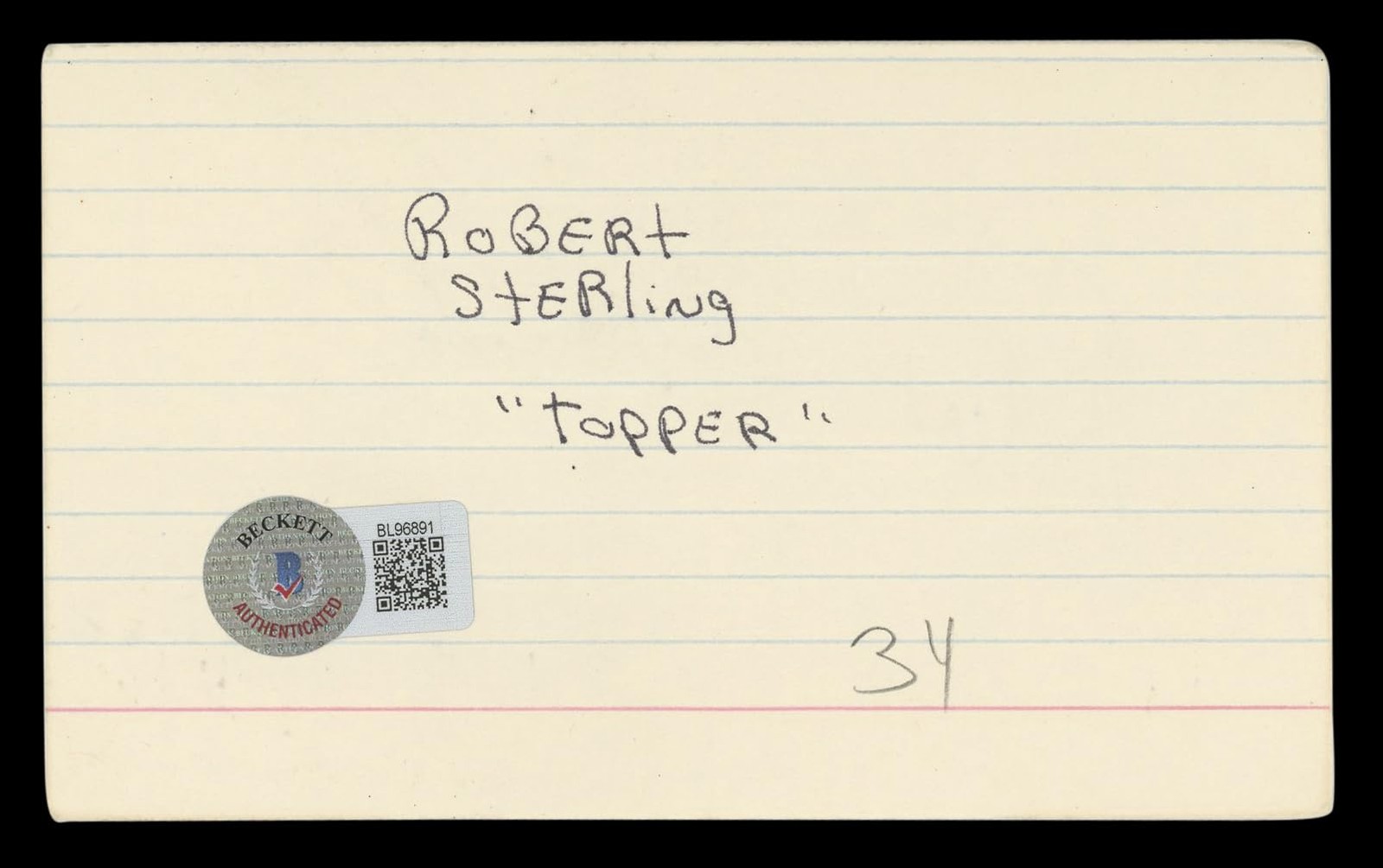 Robert Sterling Roughshod Authentic Signed 3×5 Index Card BAS #BL96891
