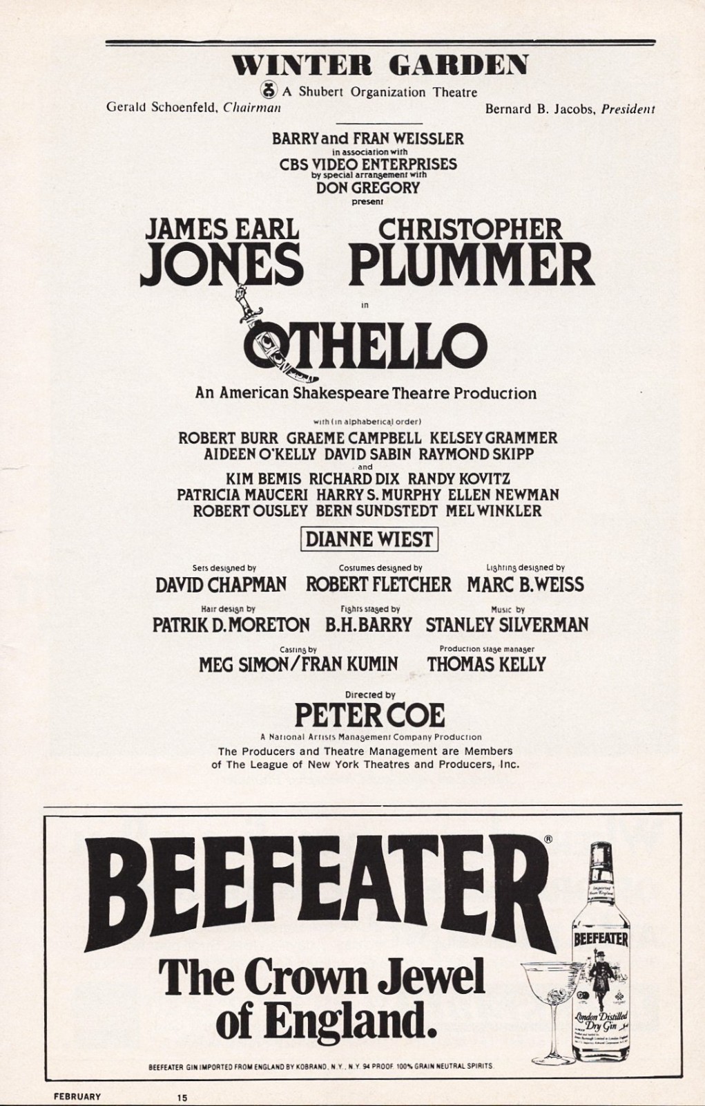 James Earl Jones “OTHELLO” Christopher Plummer / Kelsey Grammer 1982 Playbill