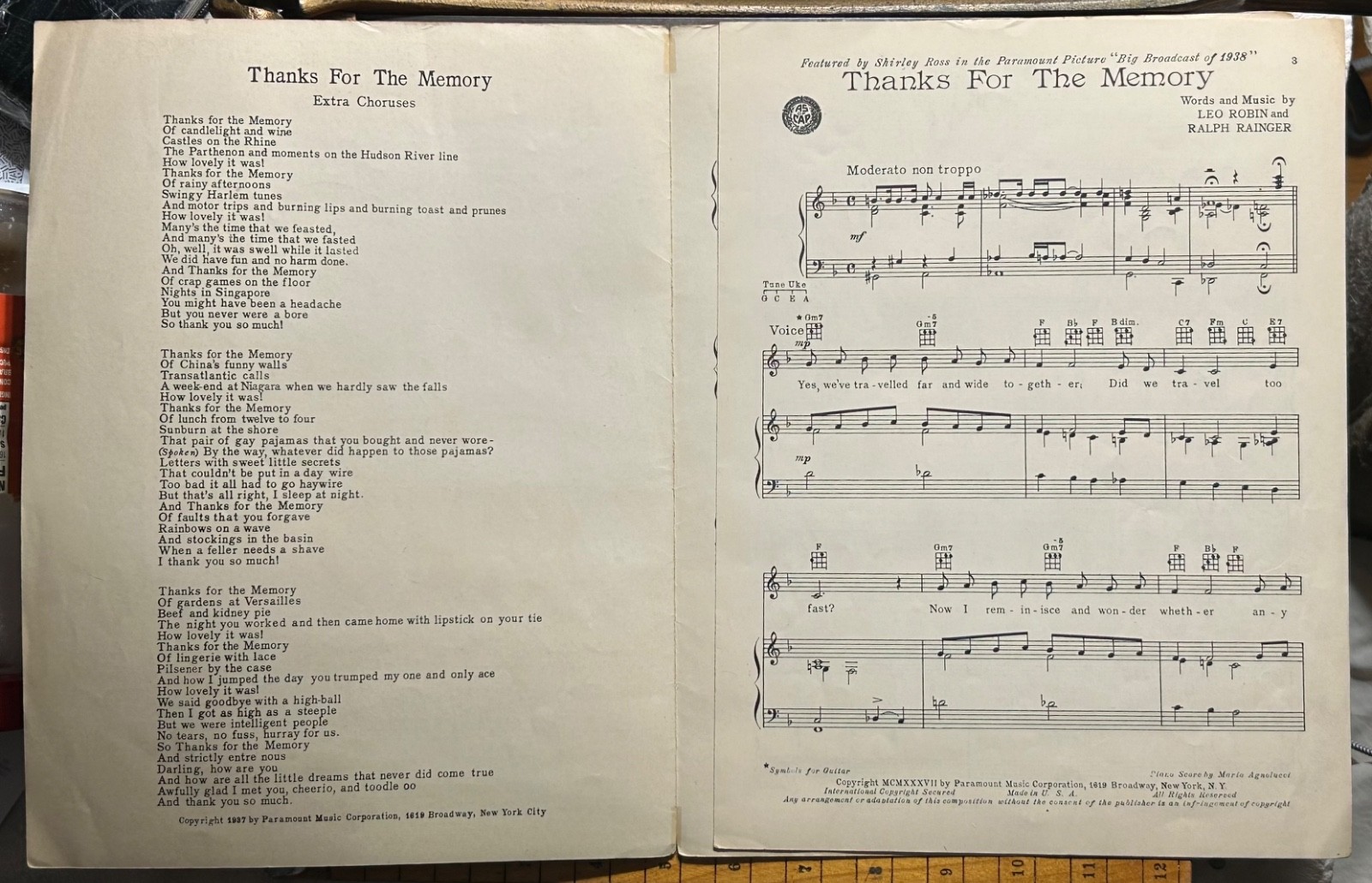 BOB HOPE—SIGNED Thanks for Memory Sheet Music—Won Oscar—Made Him Star—WC FIELDS