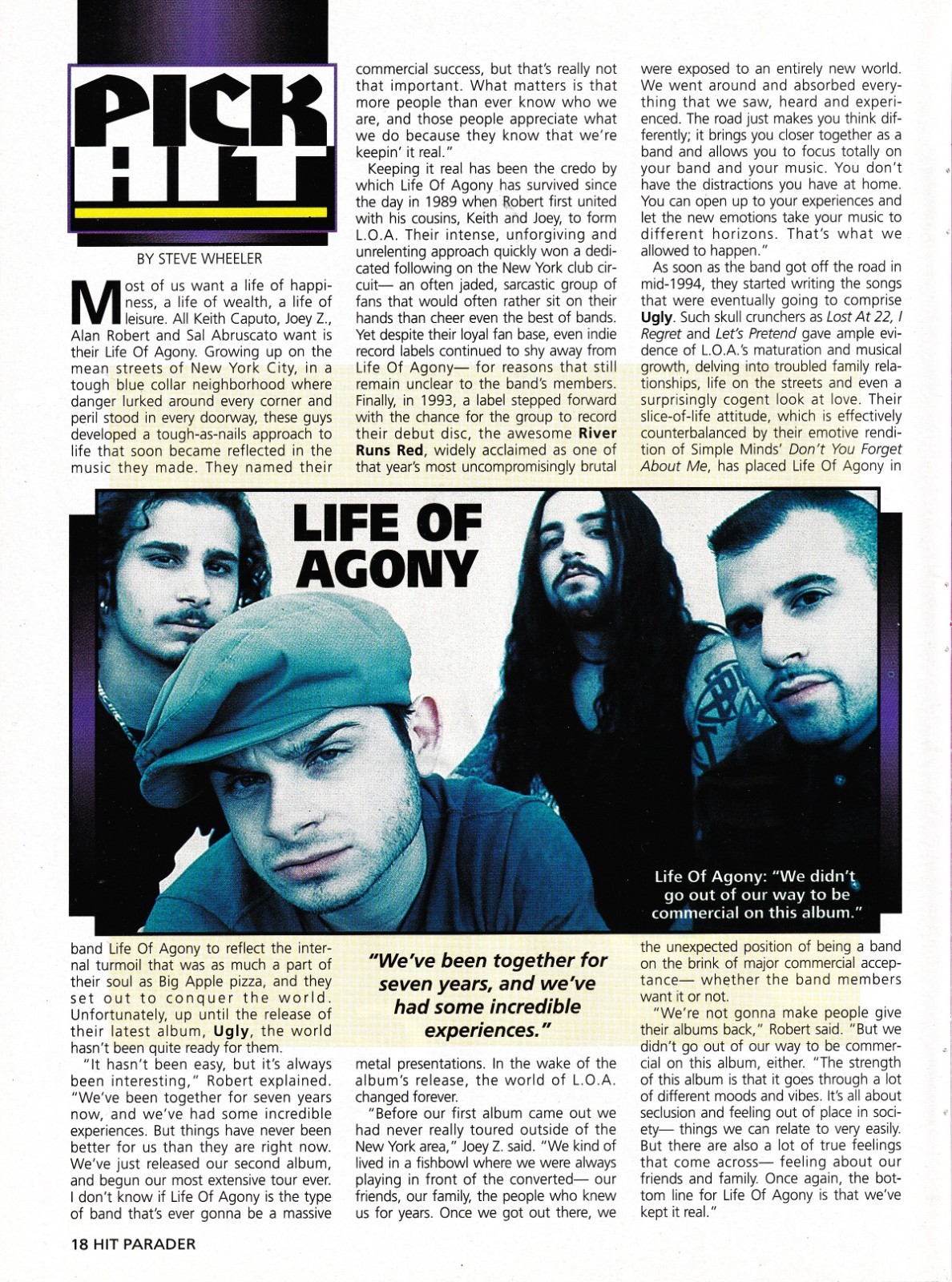 LIFE OF AGONY INTERVIEW-ORIG 1996 FULL PAGE ARTICLE 8X11 PINUP CLIPPING-JOEY Z