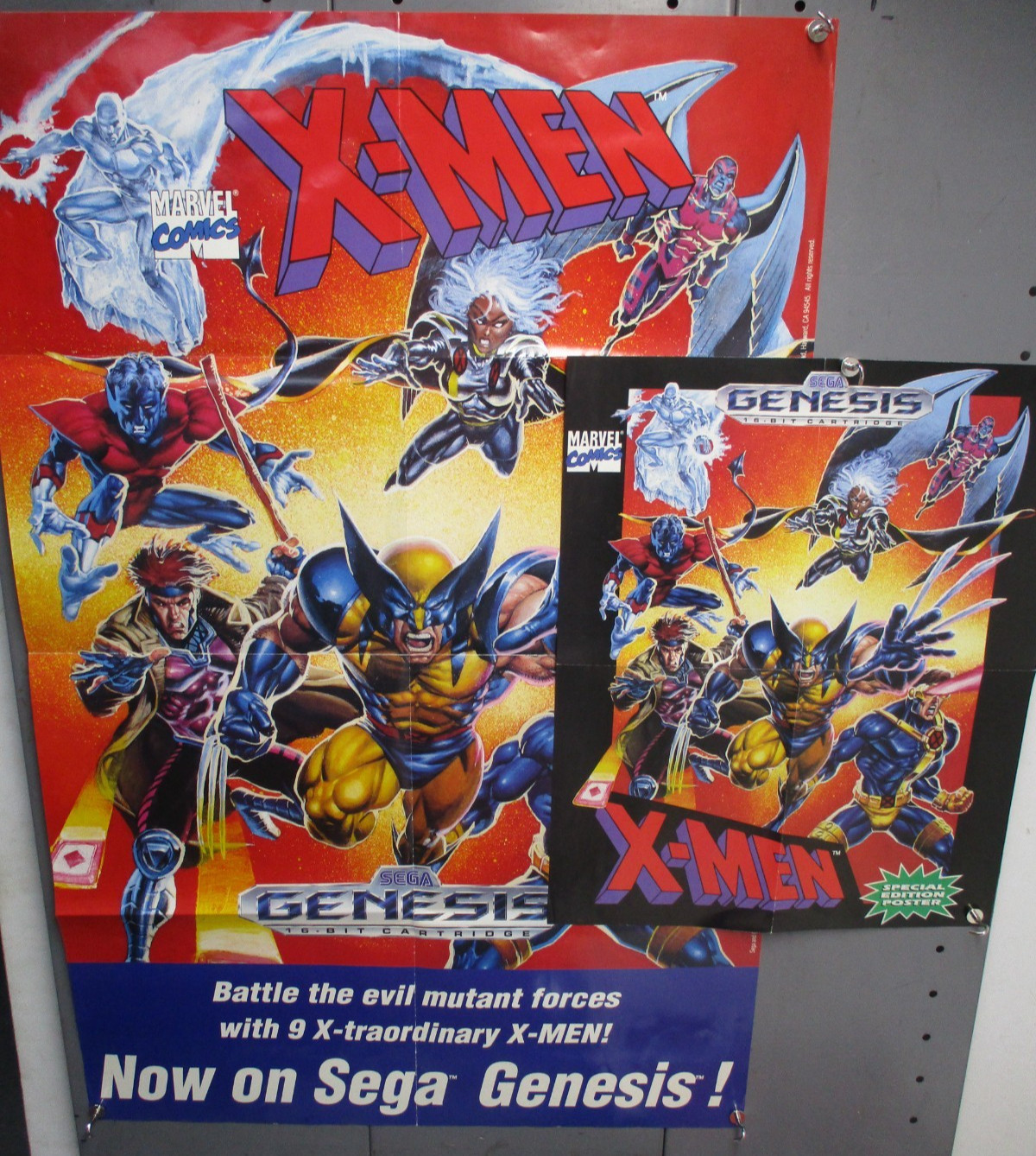 1993 Lot 2 Posters SEGA GENESIS X-MEN Marvel Comics GAME 26×40″ CM5161