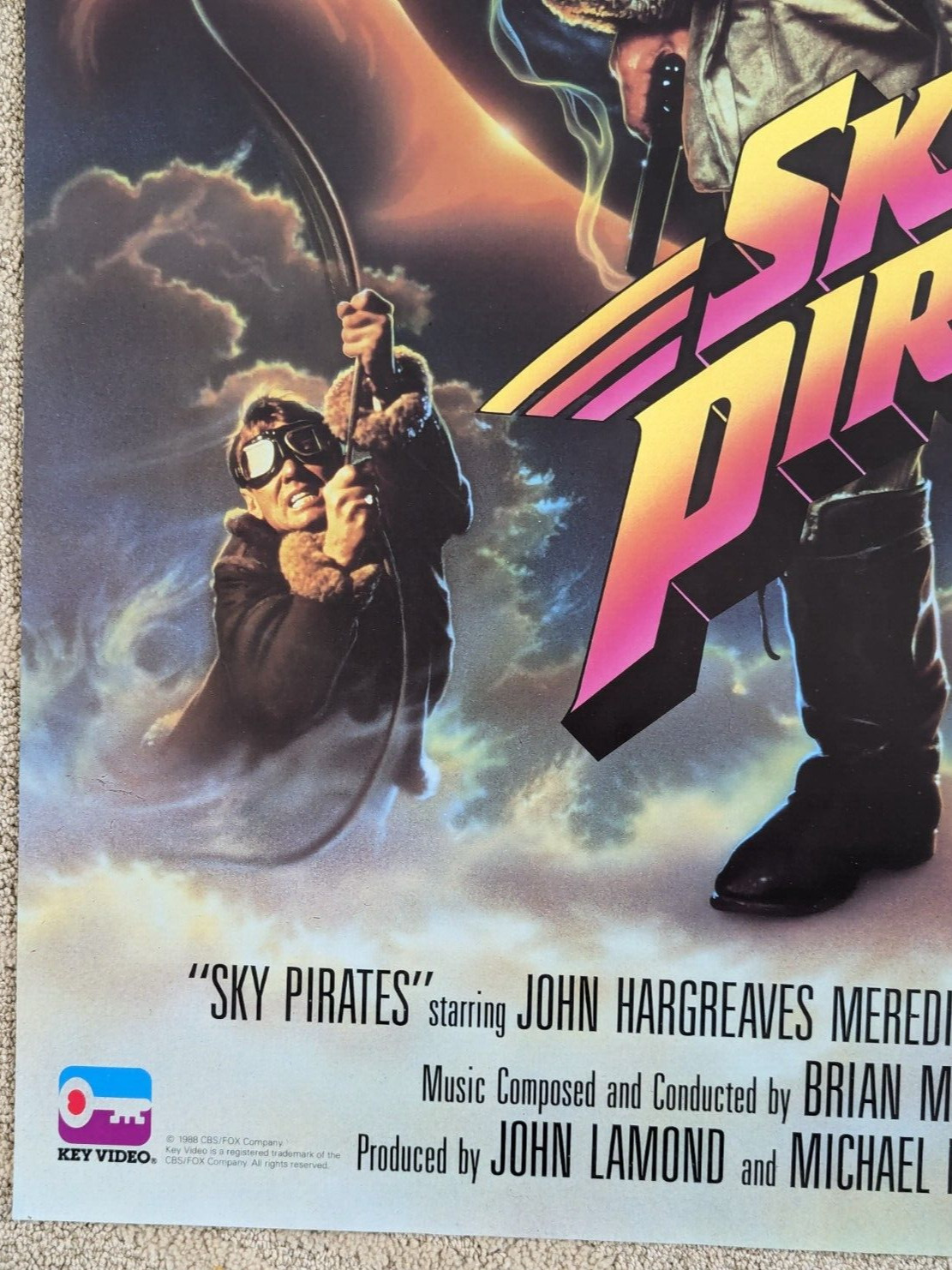 1988 Sky Pirates Home Video Movie Poster 25 1/2 X 38 Rolled 1 Sheet