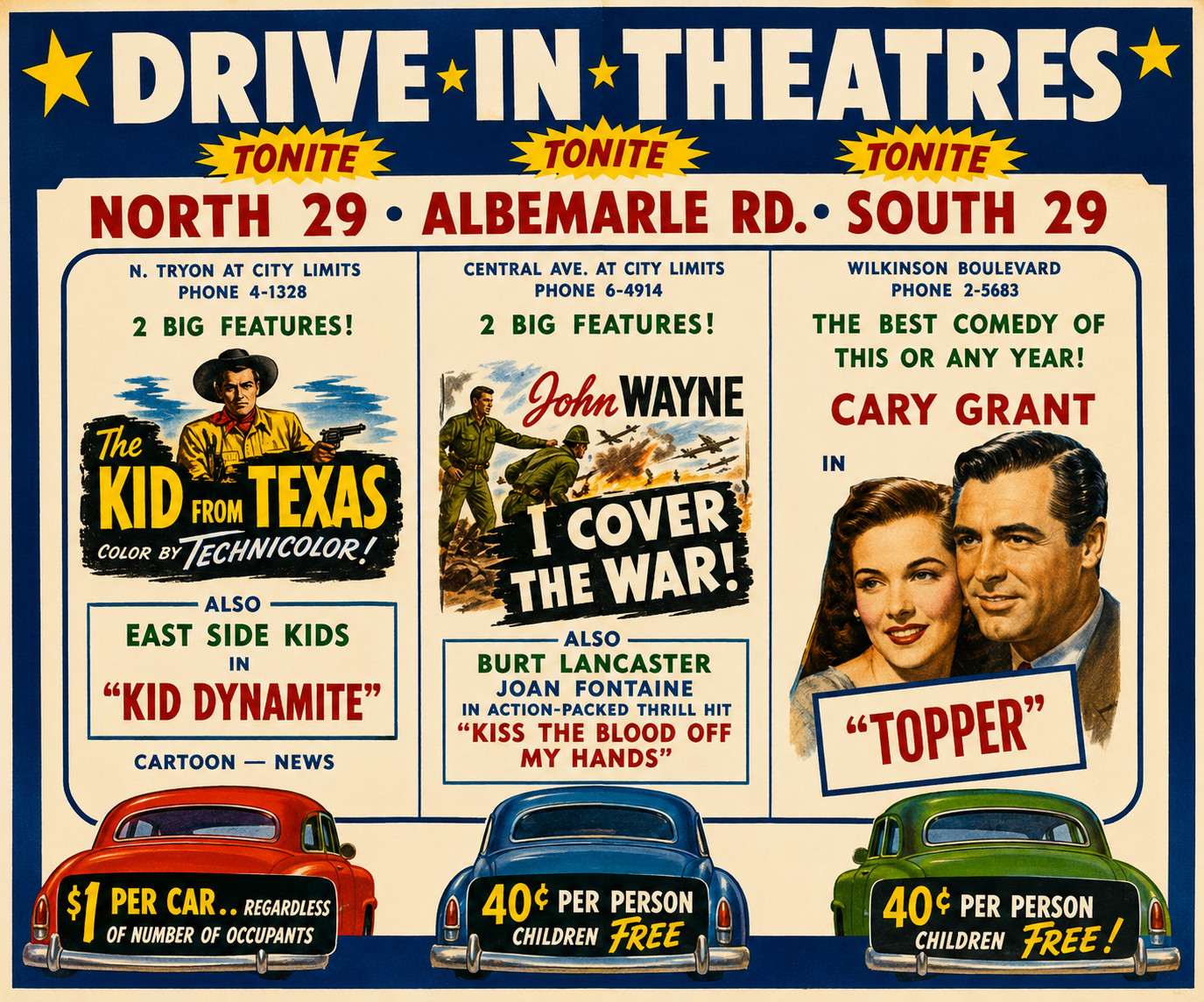 Magnet Vintage Drive-In Movie Theater Ad Charlotte, North Carolina 2.5×3.5